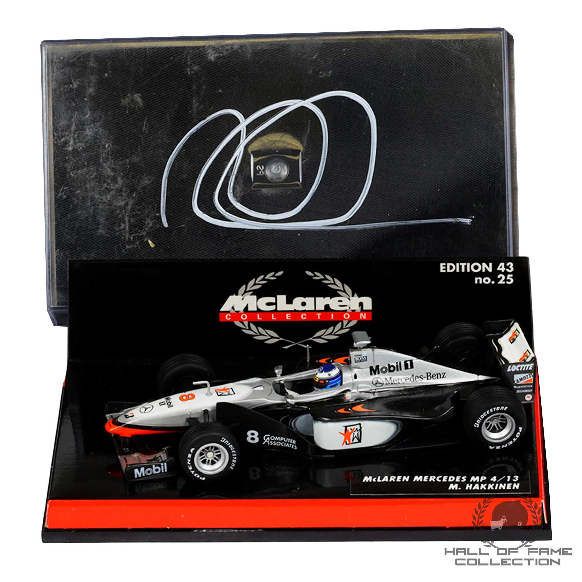 1998 Mika Hakkinen Signed 1st World Championship McLaren Minichamps 1:43 F1 Model