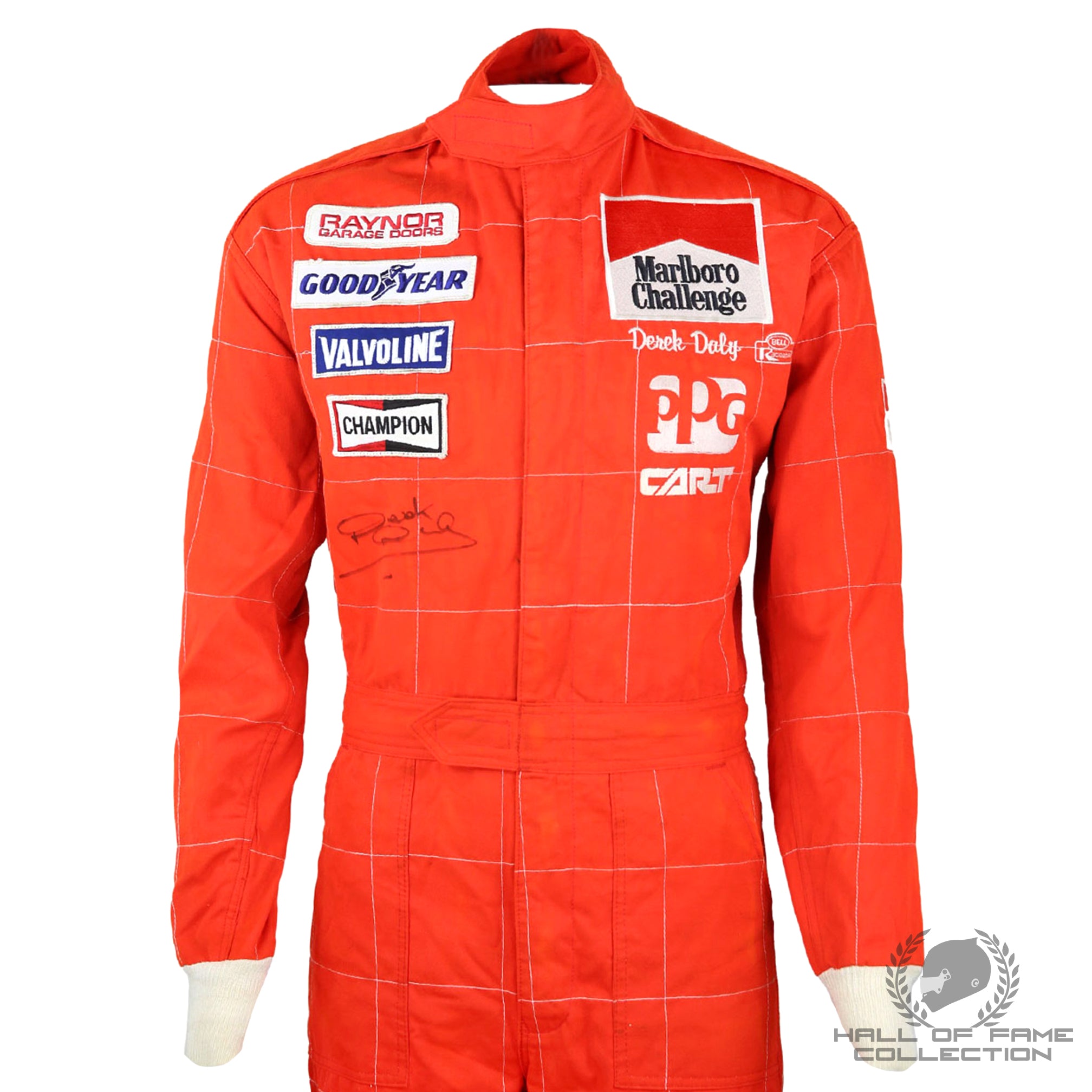 1988 Derek Daly Signed Marlboro Challenge Race Used Raynor Motorsports IndyCar Suit + Media Guide Handbook