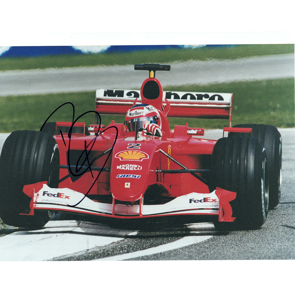 2001 Rubens Barrichello Signed Scuderia Ferrari 8 x 11 F1 Photograph