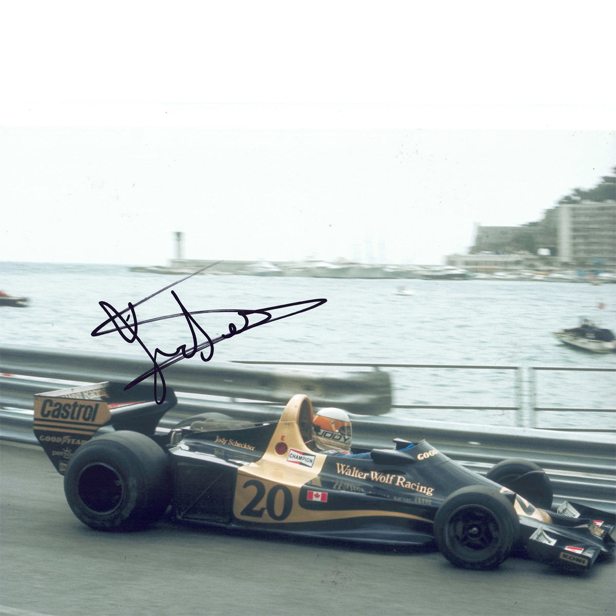 1977 Jody Scheckter Signed Monaco GP Winner Walter Wolf Racing 8 x 10 F1 Photograph