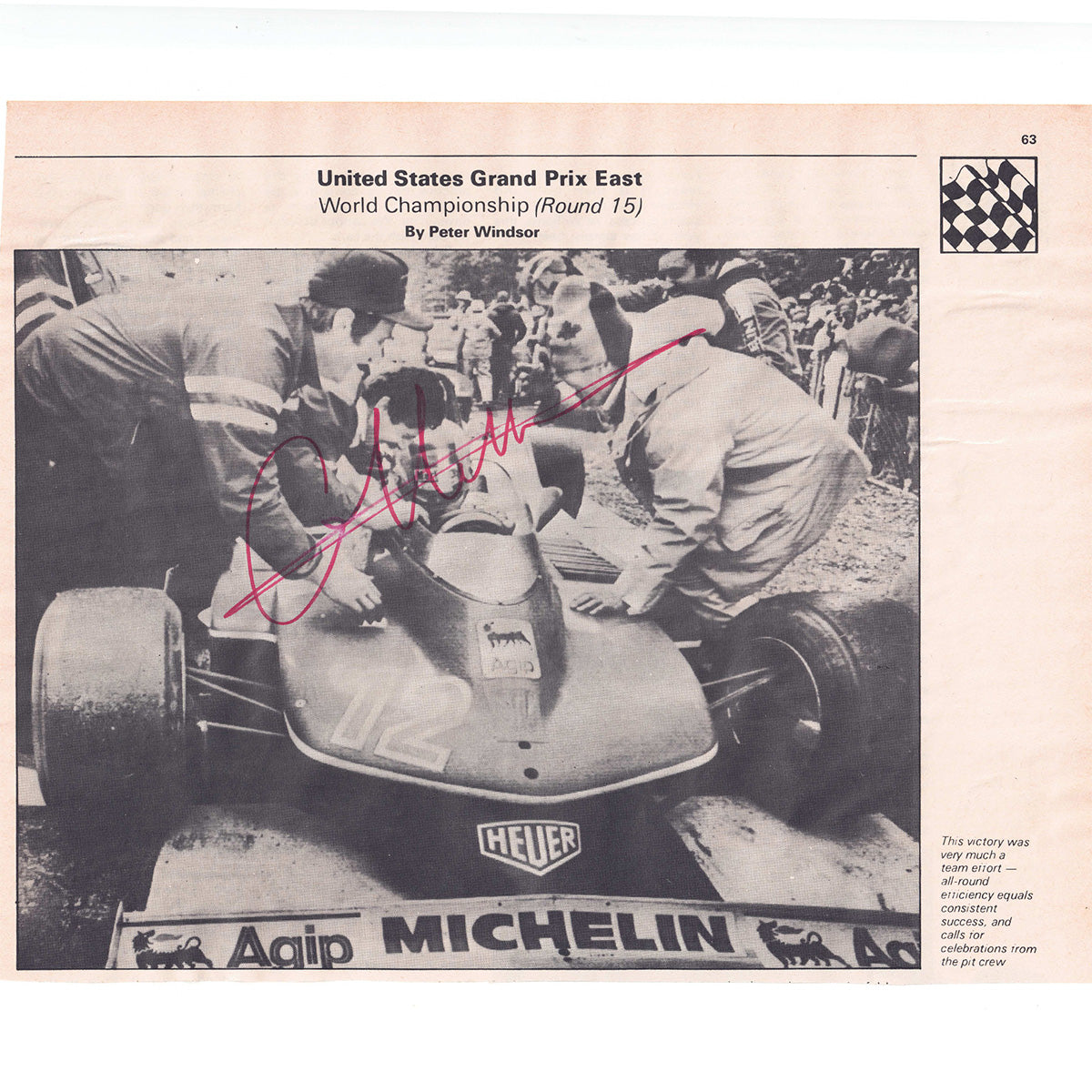 1979 Gilles Villeneuve Signed Scuderia Ferrari 6 x 7 F1 Magazine Page