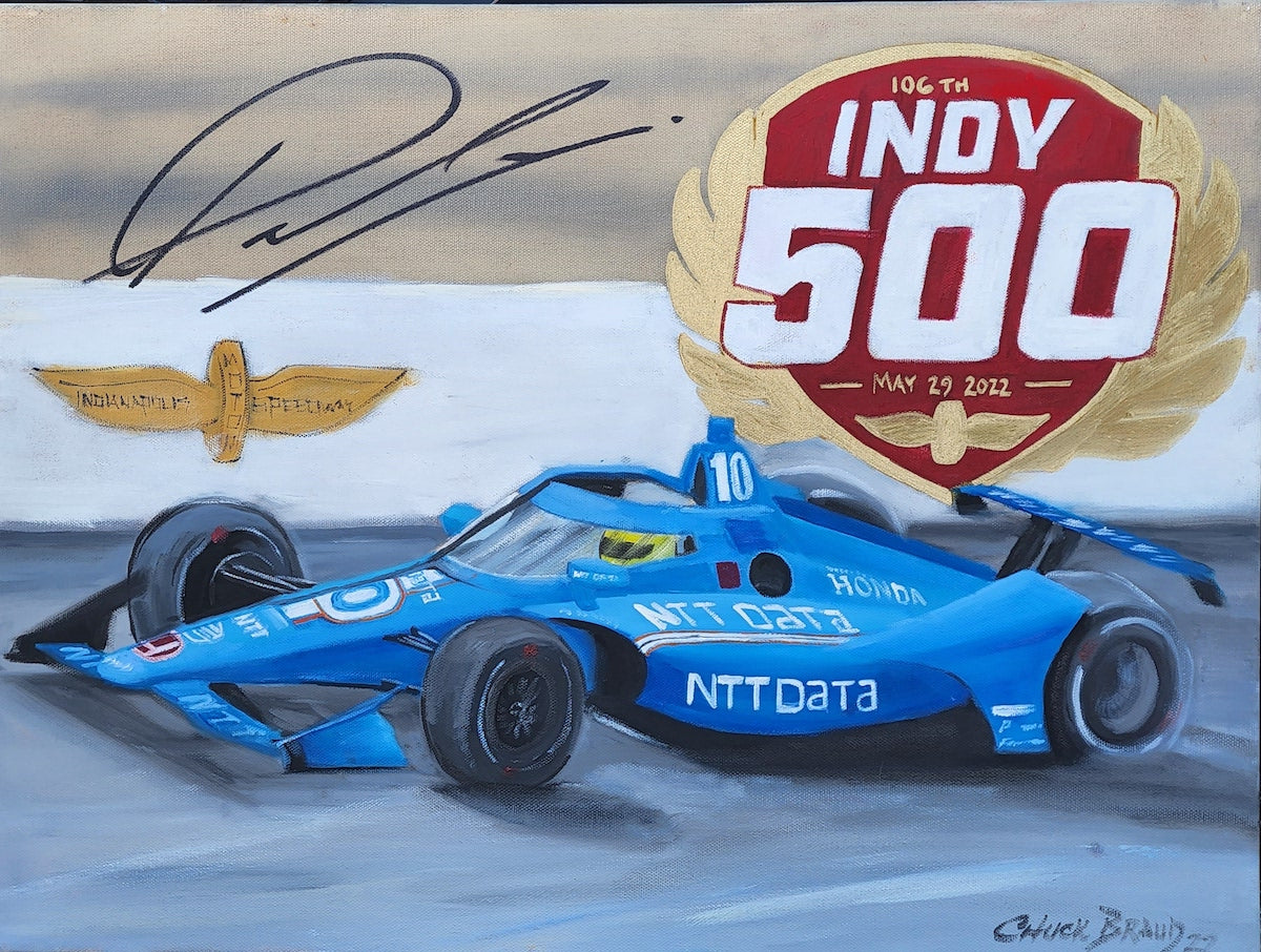 2022 Alex Palou Signed 106th Indianapolis 500 18 X 24 Original Artwork By Chuck Braud
