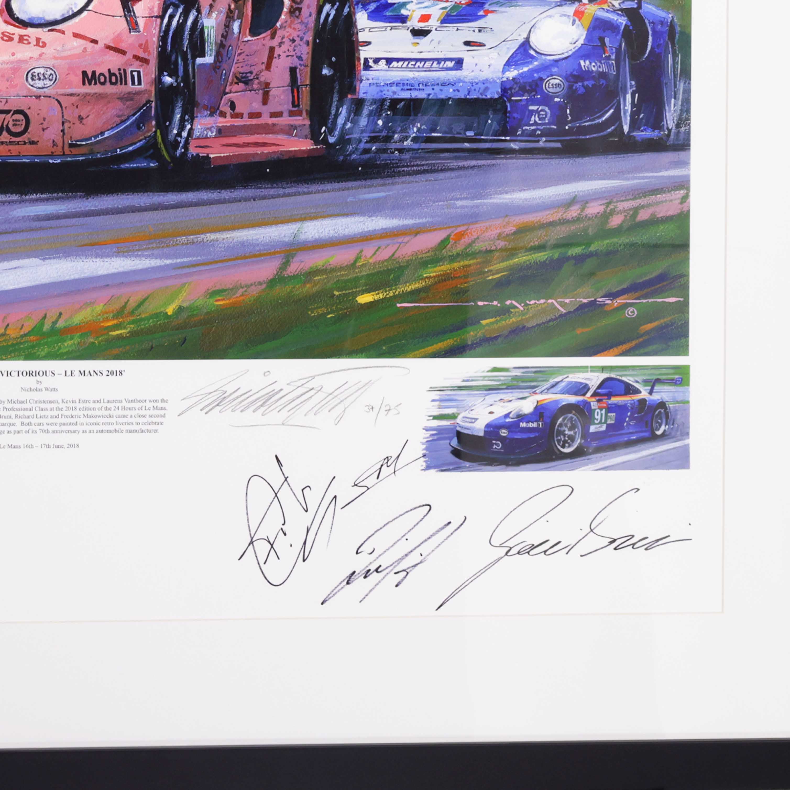 Porsche Victorious – LeMans 2018 “The Pink Pig” with 9 Autographs Framed Print