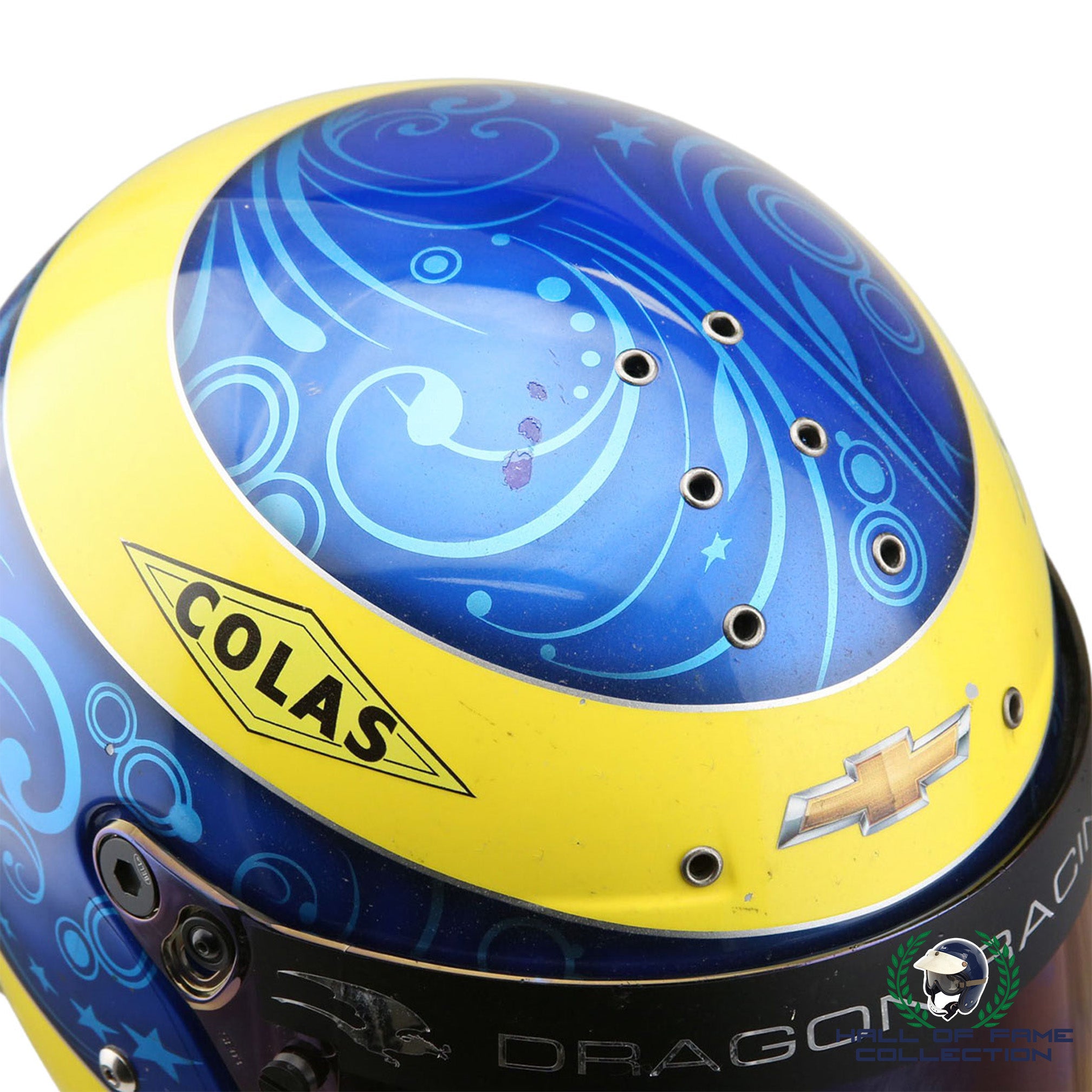 2012/13 Sebastien Bourdais Signed Race Used Dragon Racing Indycar Helmet