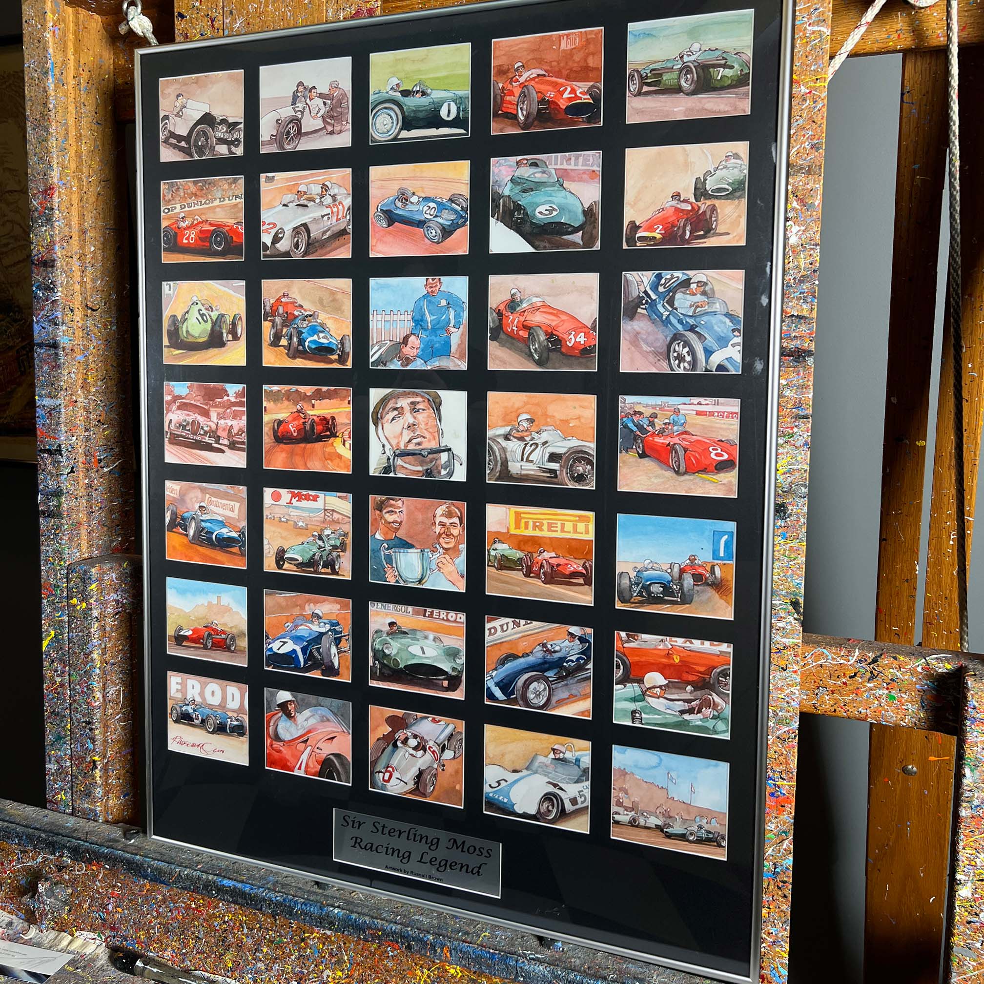 Sir Stirling Moss Racing Legend Original Water Color 40x29 Framed Artwork