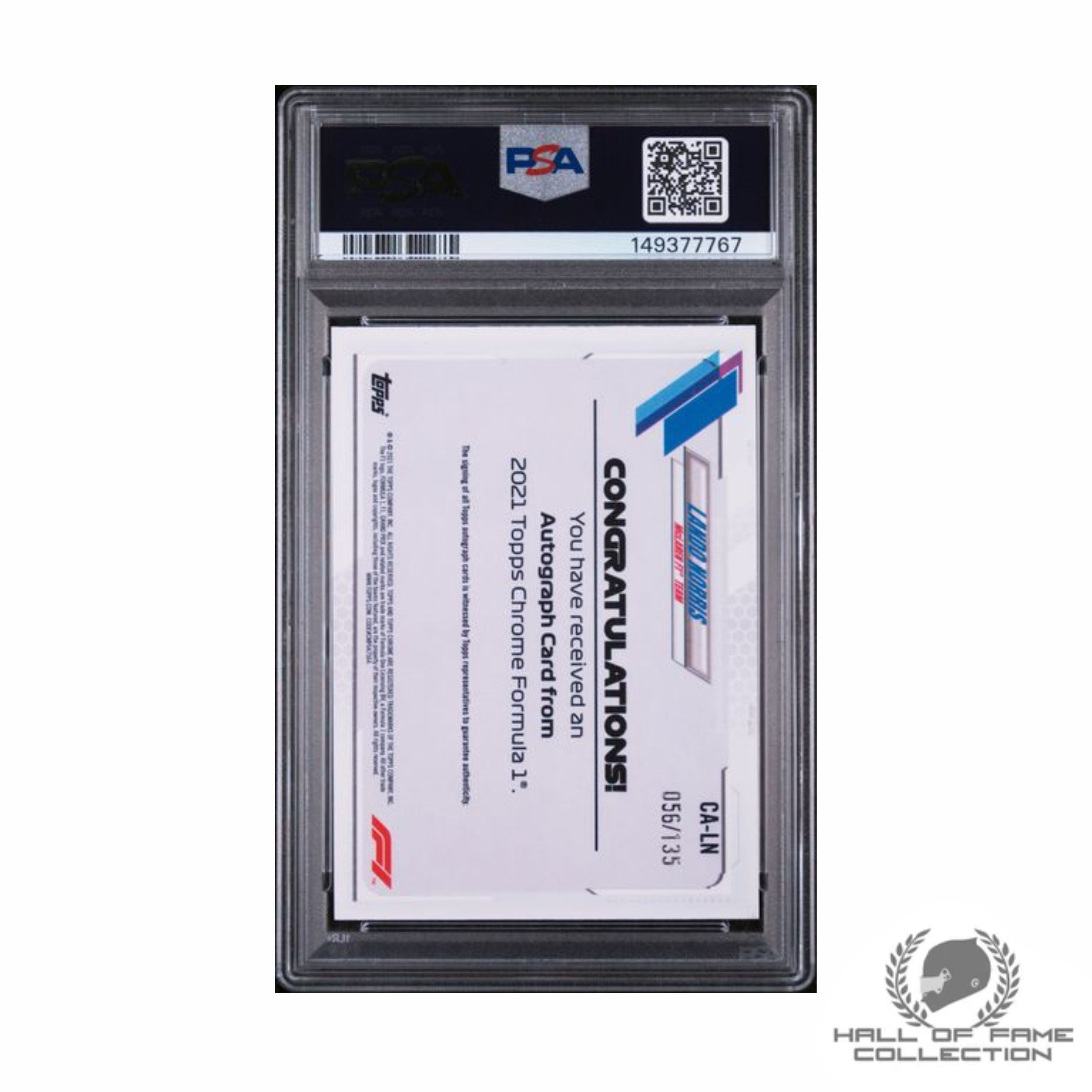 2021 TOPPS CHROME FORMULA 1 AUTOGRAPHS LANDO NORRIS #CALN