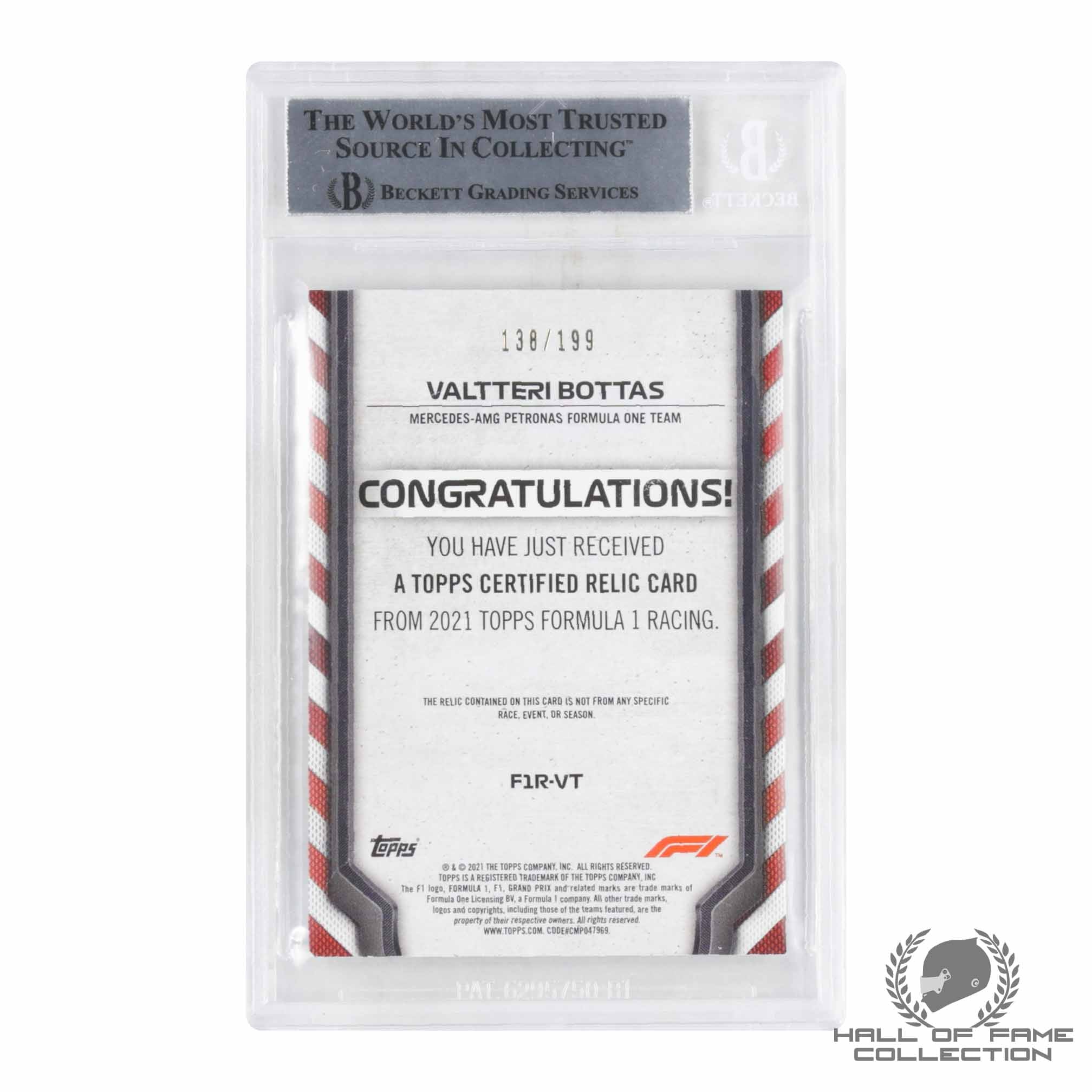 2021 Topps Formula 1 Relics #F1RVT Valtteri Bottas Authentic Autograph /199