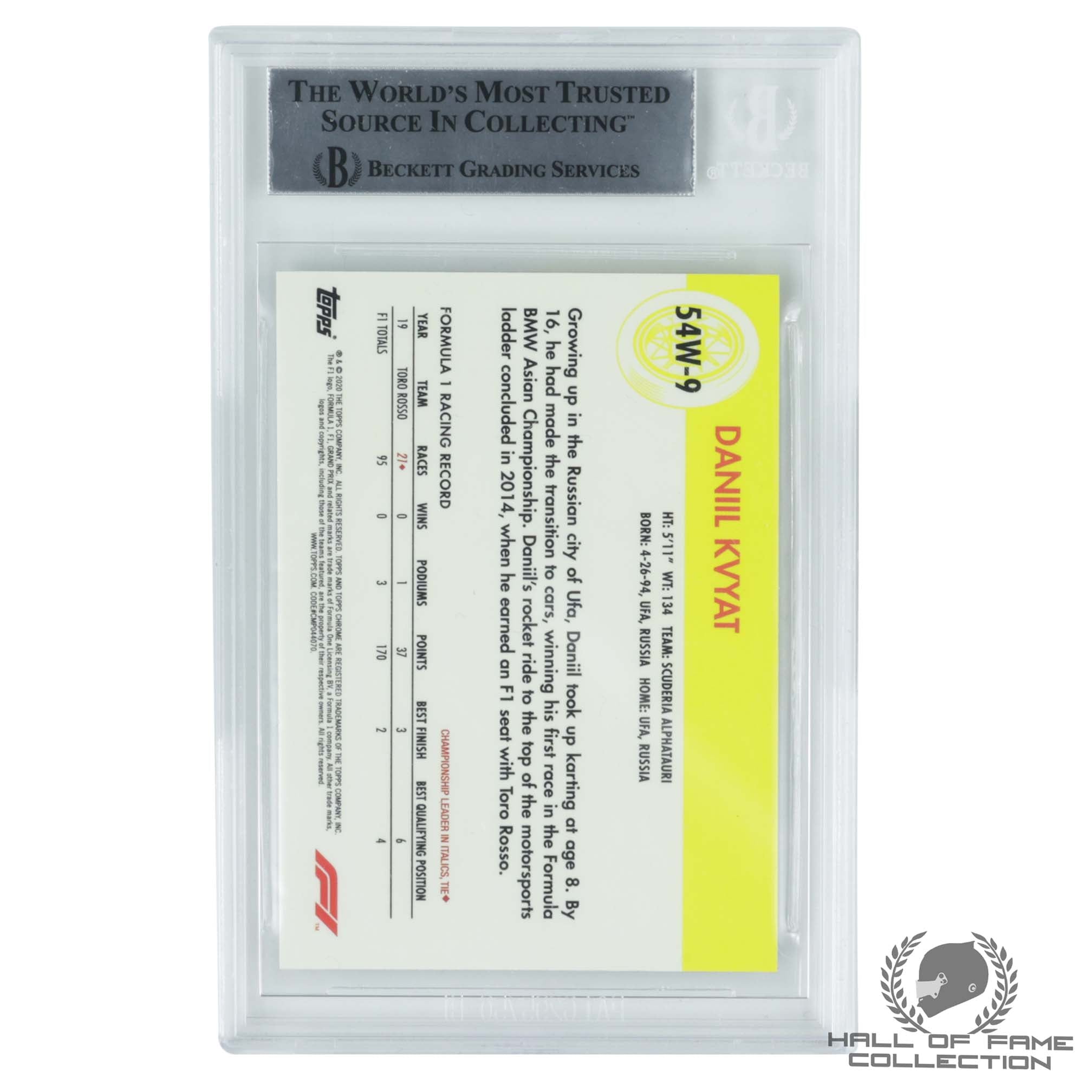 2020 Topps Chrome Formula 1 '54 Topps World on Wheels #55W9 Daniil Kvyat Authentic Autograph