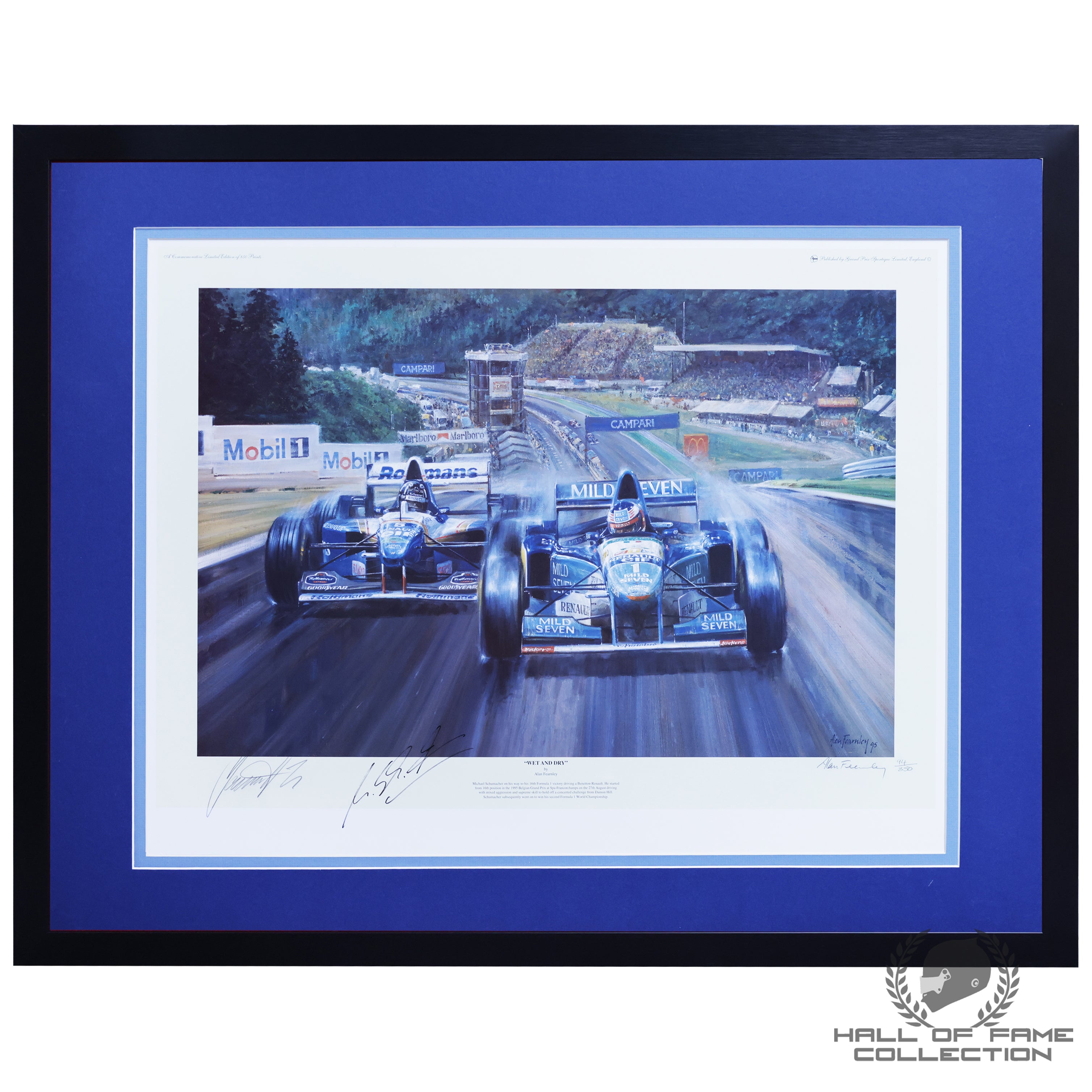 1995 Michael Schumacher & Damon Hill Signed 'Wet and Dry' Framed F1 Print