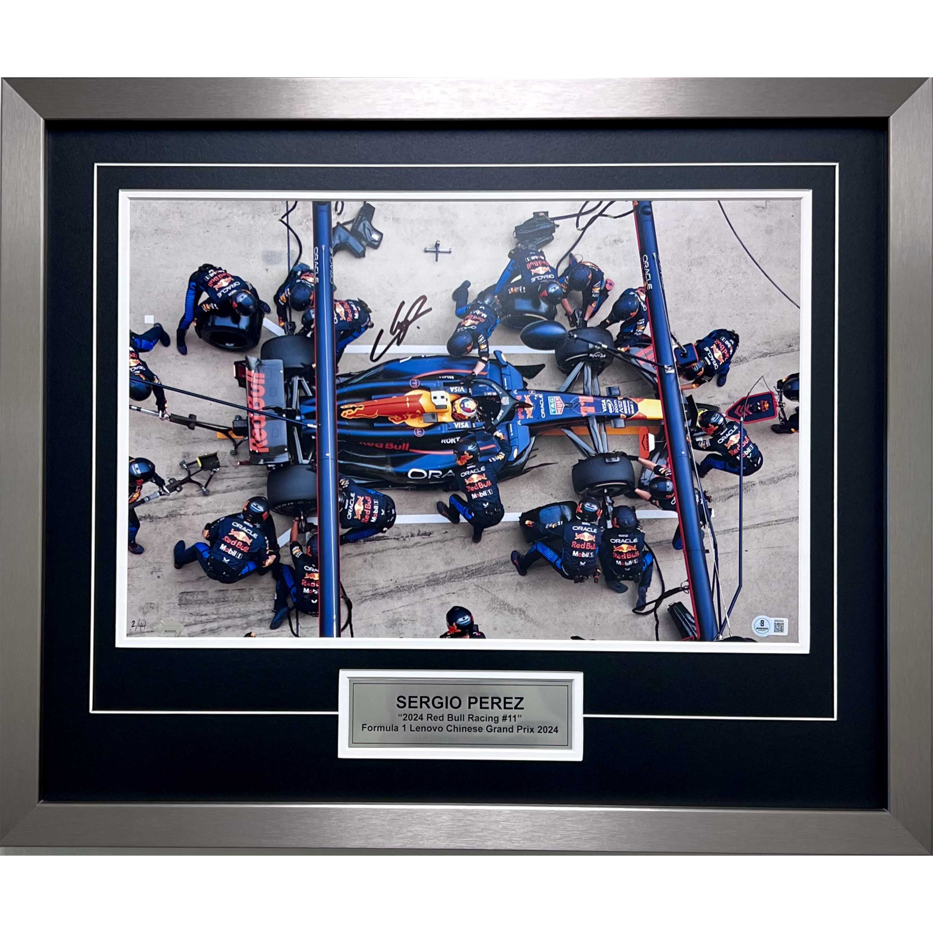 2024 Sergio Perez Signed Pit Stop Red Bull Racing F1 Framed Photo
