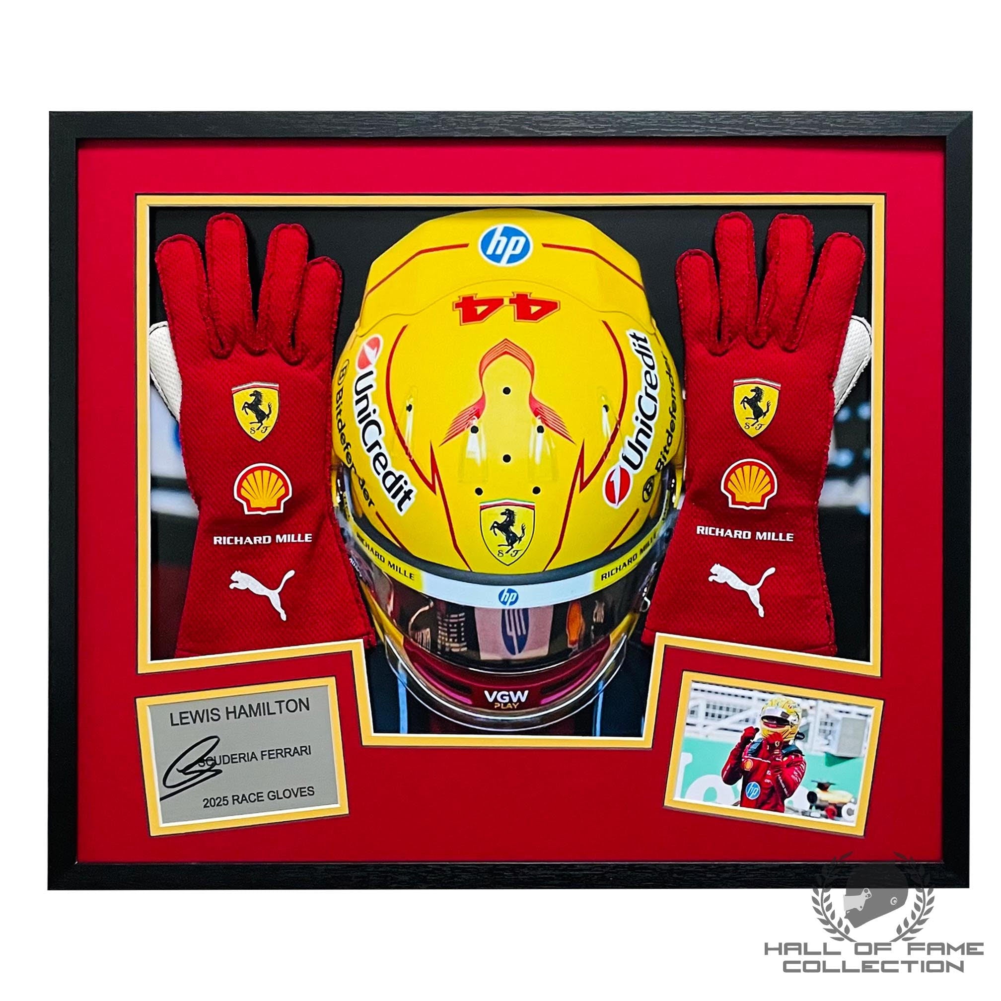 2025 Lewis Hamilton Signed Race Used Scuderia Ferrari Framed F1 Gloves