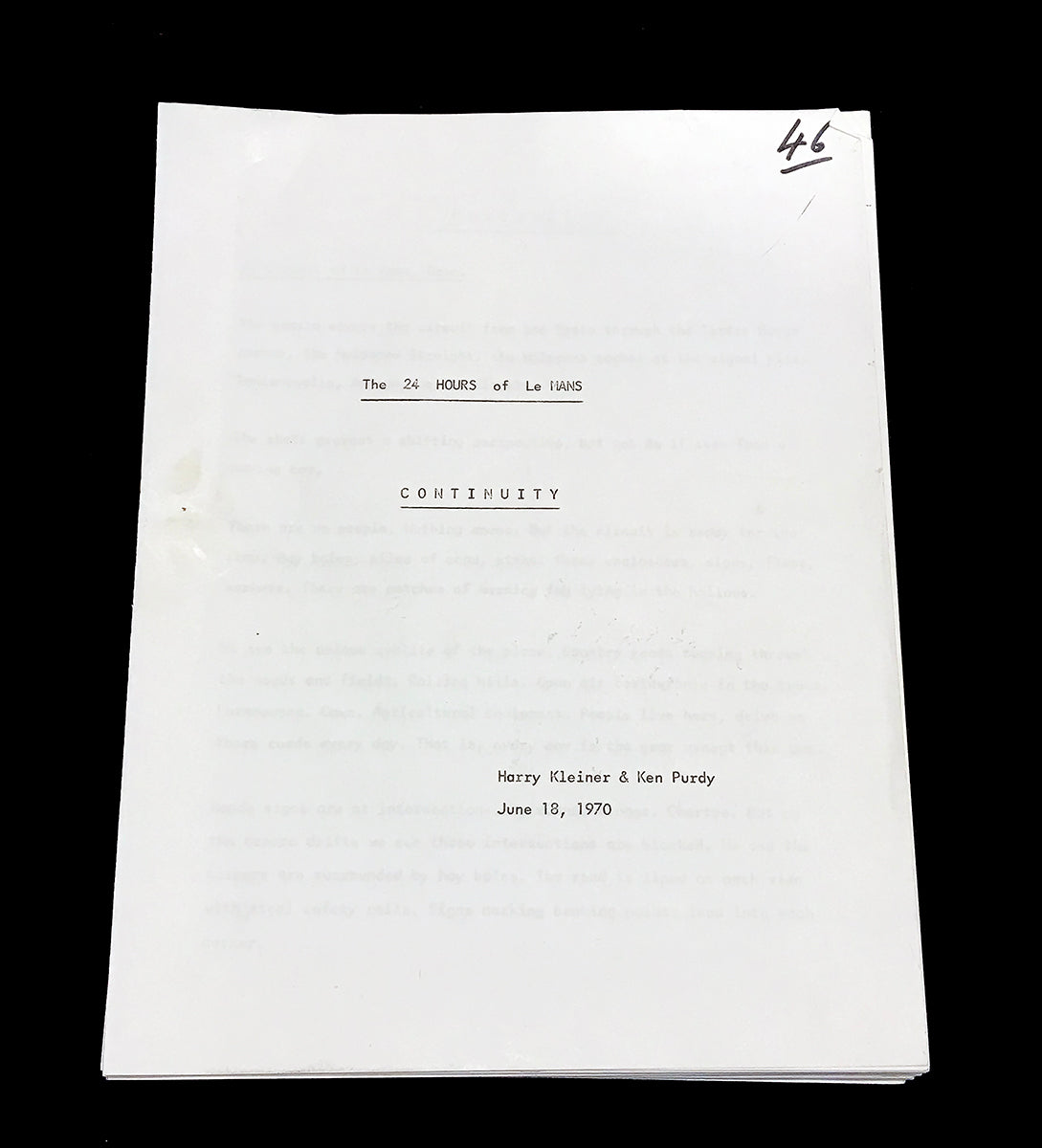 1970 Le Mans The Movie Solar Productions Continuity Script/Contract With Stopwatch