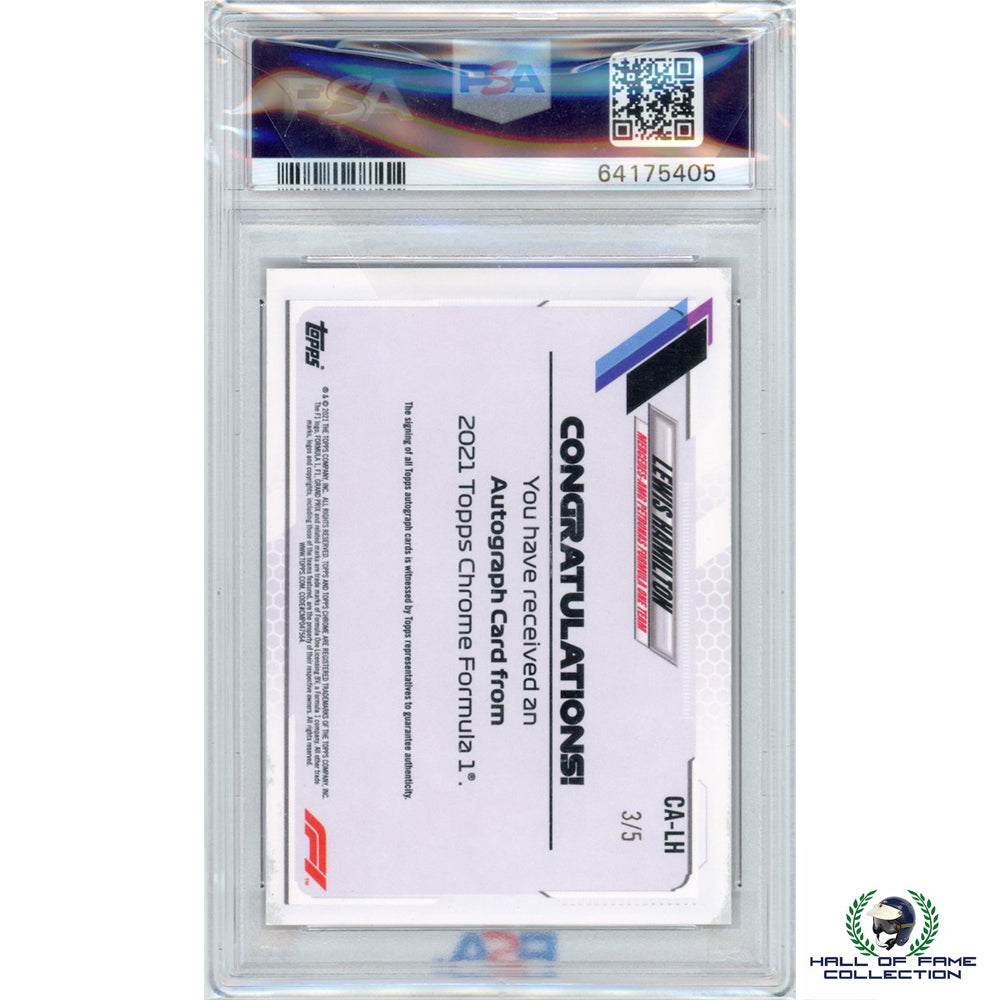 2021 Lewis Hamilton Signed Topps Chrome F1 Red Refractor 3/5 PSA Mint 9 Authentic Autograph 10