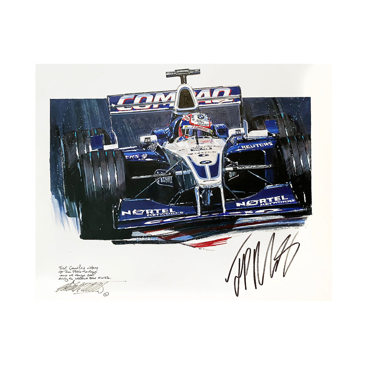 2001 Juan Pablo Montoya Signed 'First Win' Italian GP F1 Nicolas Watts Original Artwork