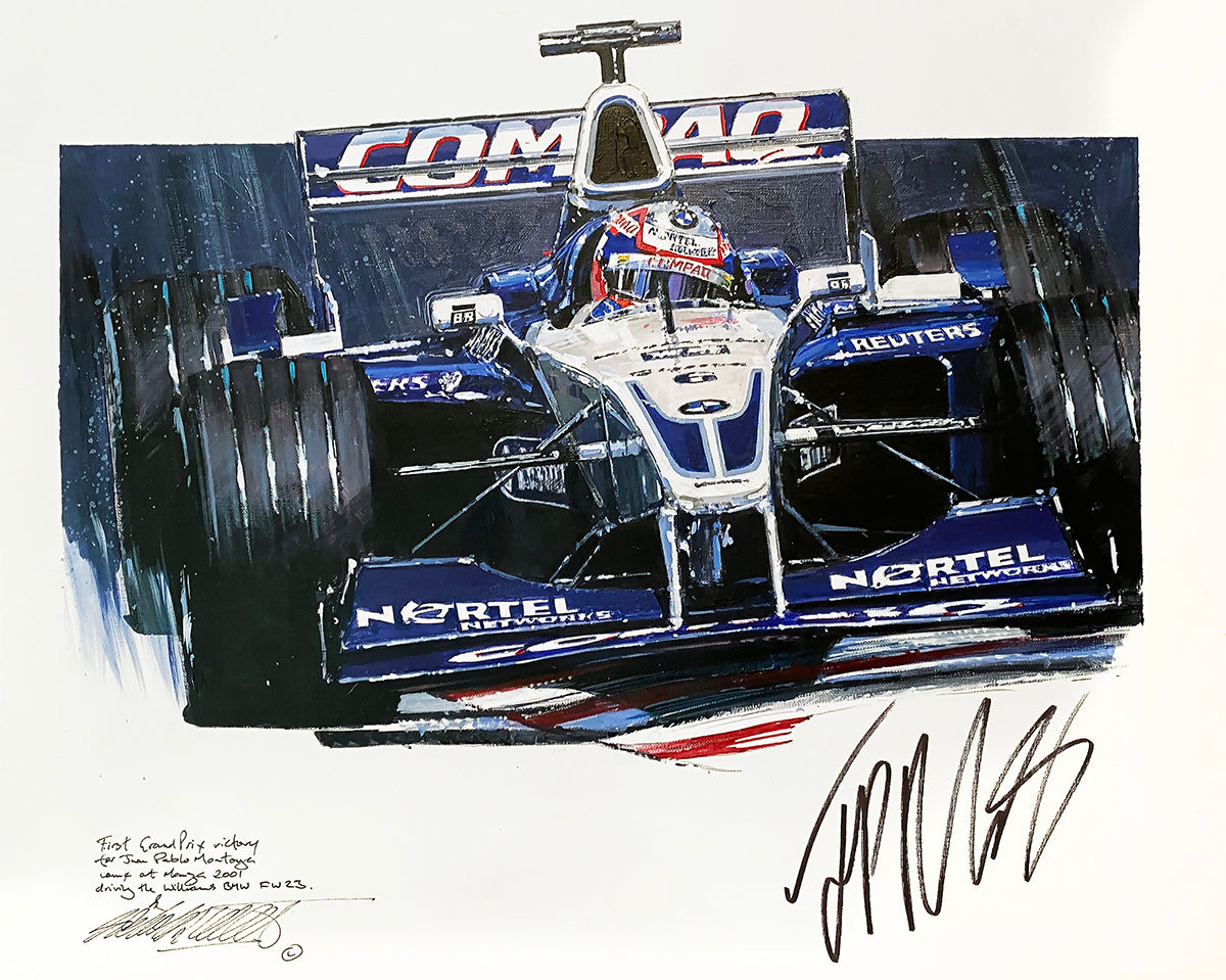 2001 Juan Pablo Montoya Signed 'First Win' Italian GP F1 Nicolas Watts Original Artwork