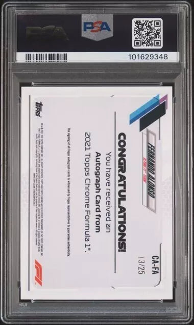 2021 Topps Chrome F1 Fernando Alonso AUTO Orange PSA 10