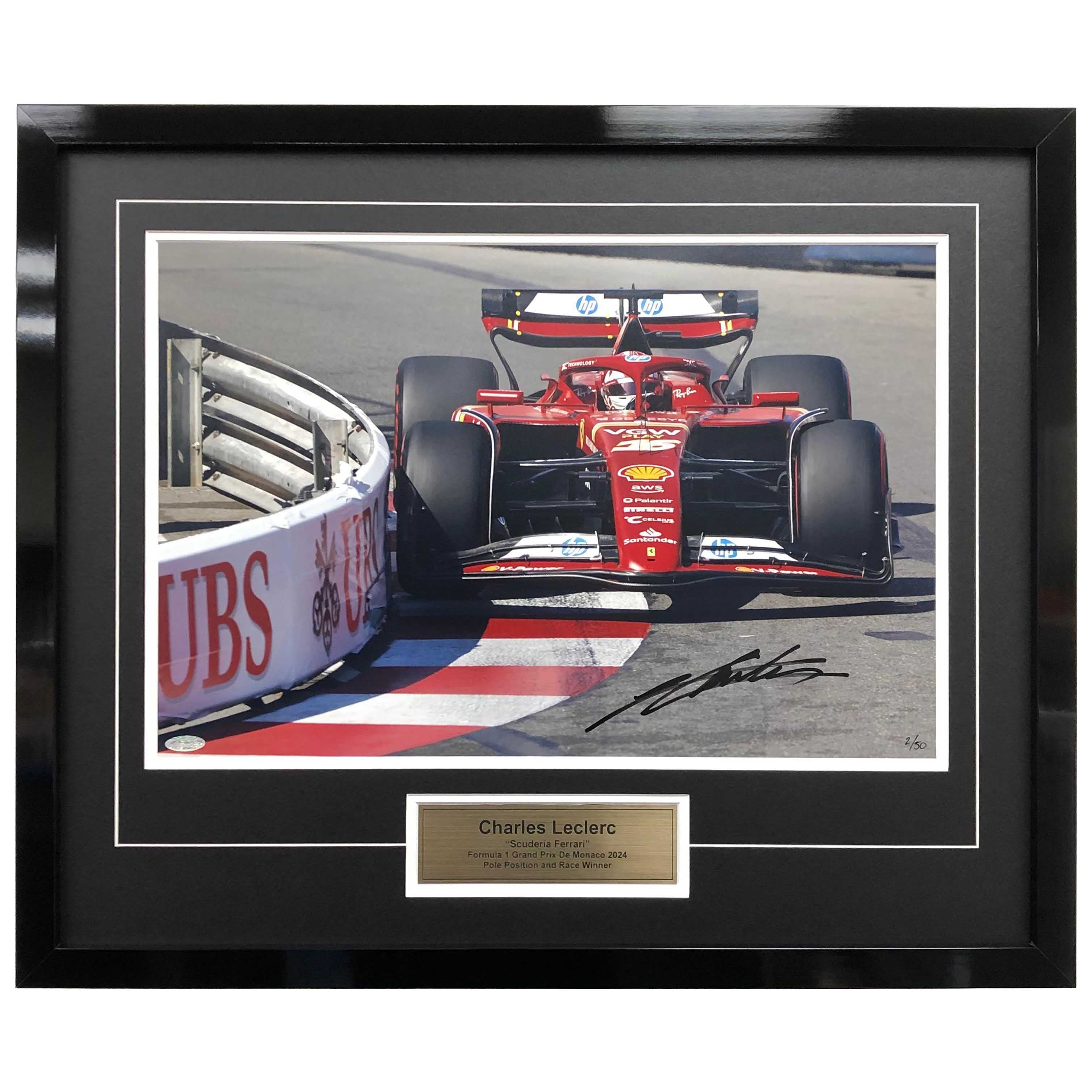 2024 Charles Leclerc Signed Monaco GP Win Ferrari F1 Photo