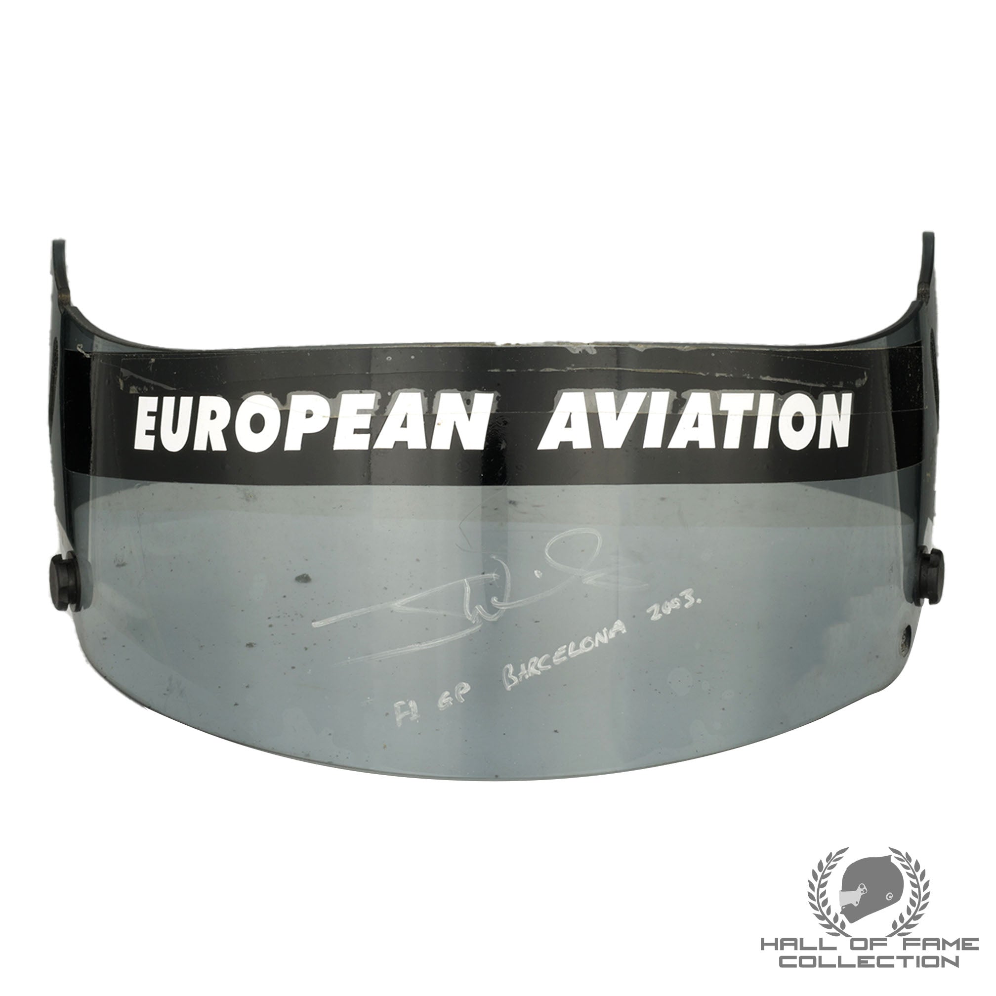 2003 Justin Wilson Signed Spanish Grand Prix Race Used Minardi F1 Visor