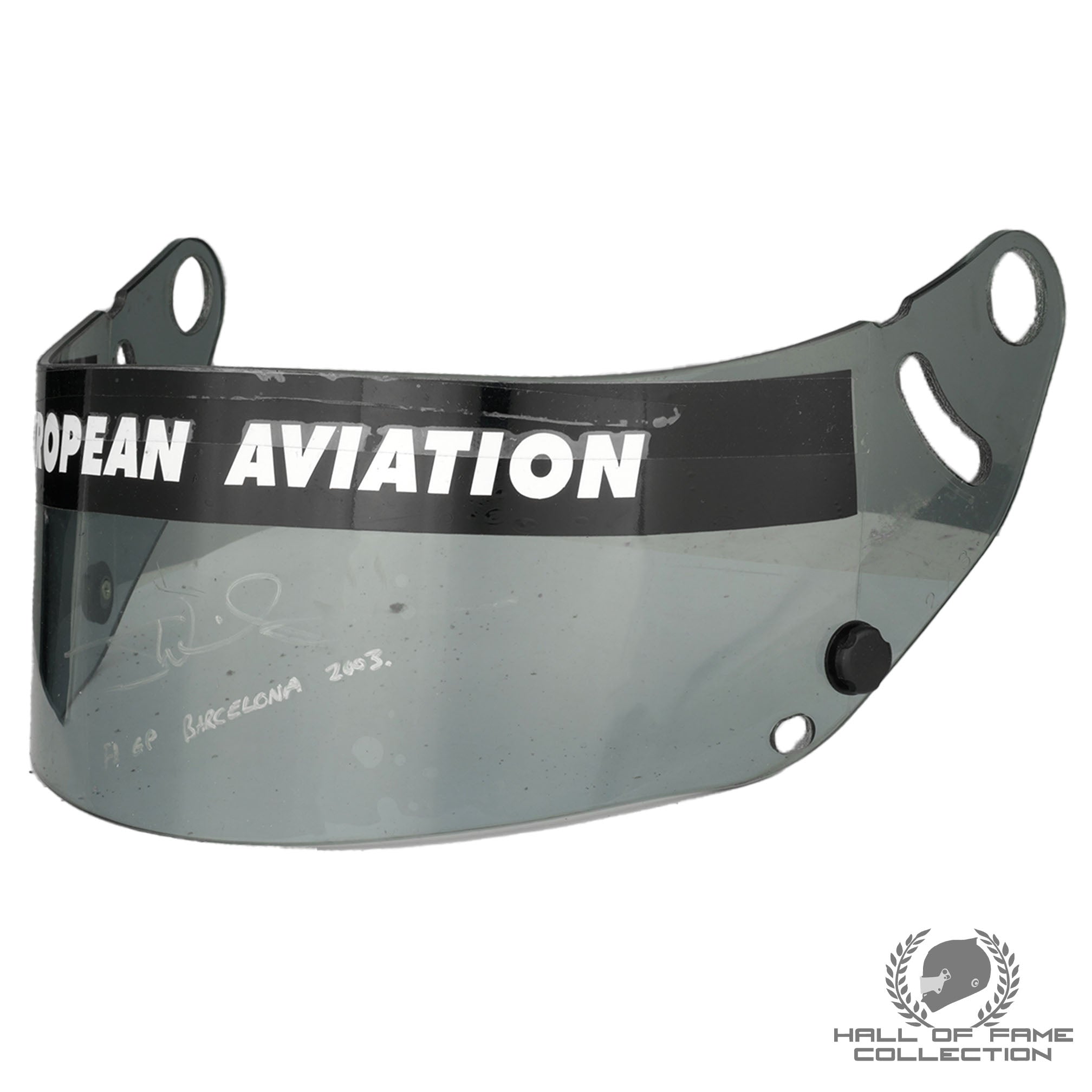 2003 Justin Wilson Signed Spanish Grand Prix Race Used Minardi F1 Visor