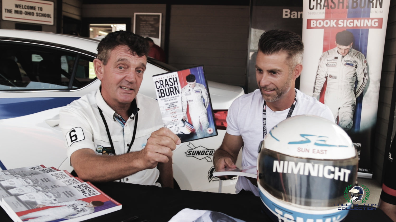 Tommy Byrne and Scott Harrington Talking Racing and Helmet Designs at Mid-Ohio During The IndyCar Honda 200