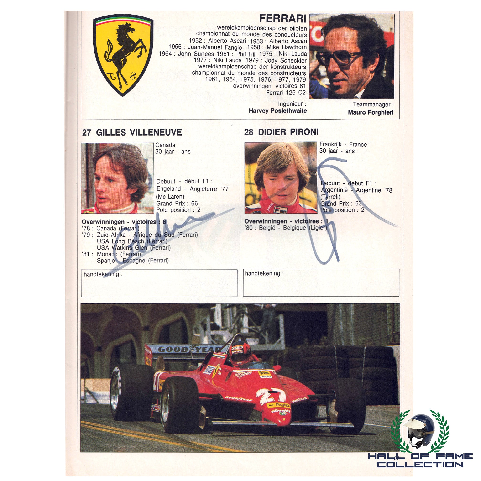 1982 Gilles Villeneuve Signed Ferrari Belgium Grand Prix F1 Zolder Event Program With JSA Authentication