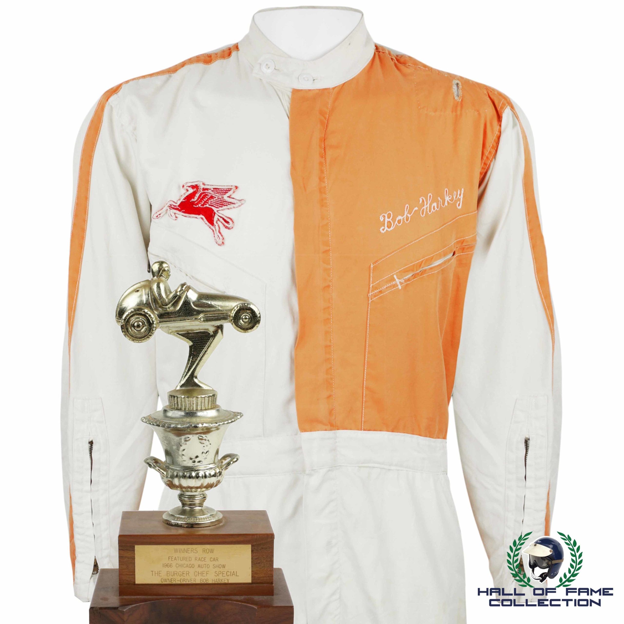 1960's Bob Harkey Original Race Used Burger Chef Special Suit And Trophy