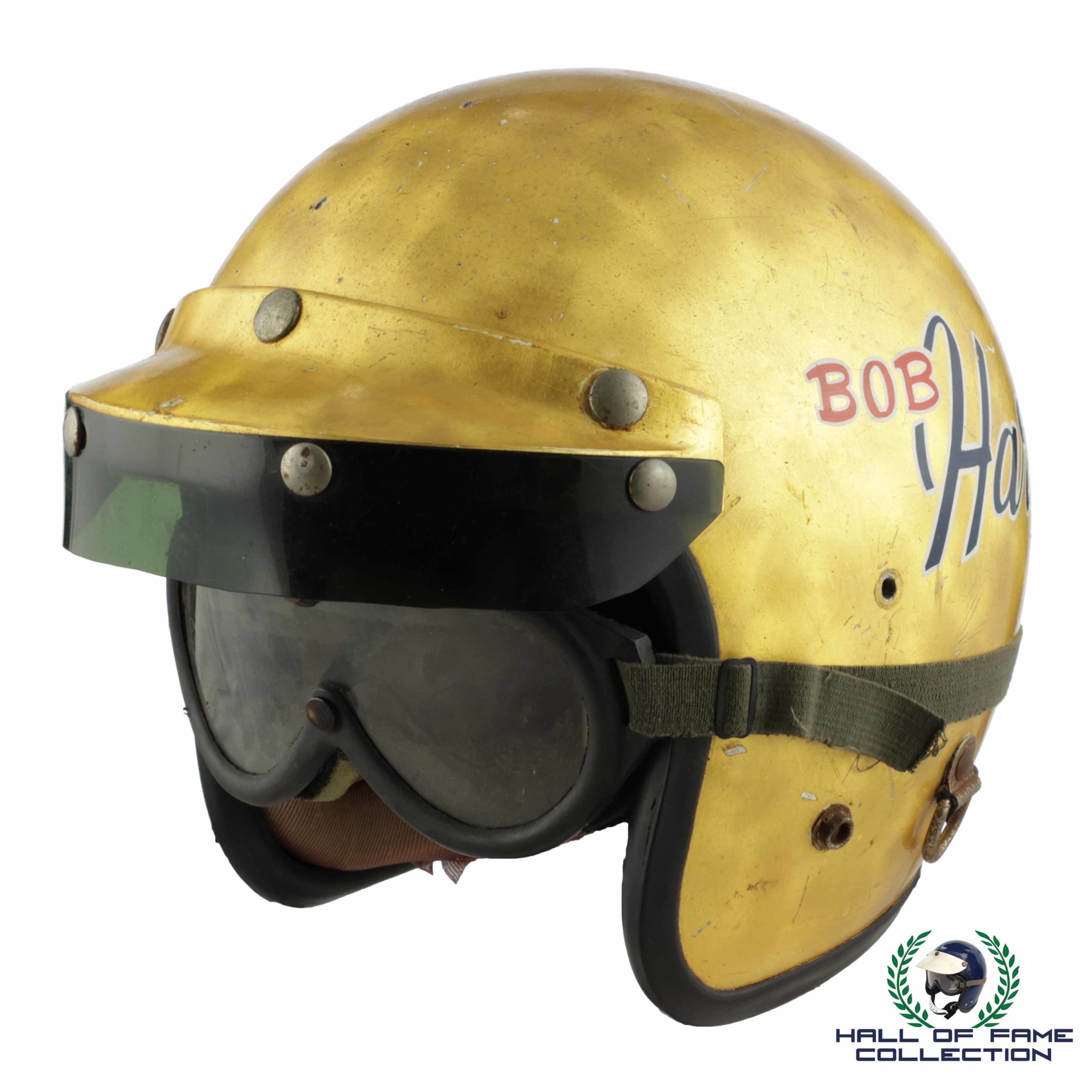 Bob Harkey Original Race Used Gold Leaf USAC National Champion Helmet And Goggles