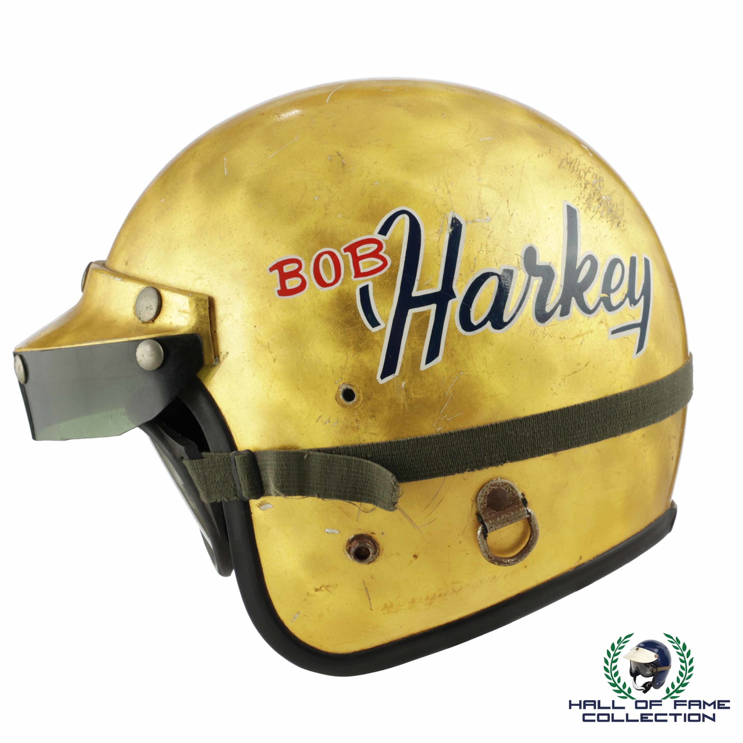 Bob Harkey Original Race Used Gold Leaf USAC National Champion Helmet And Goggles