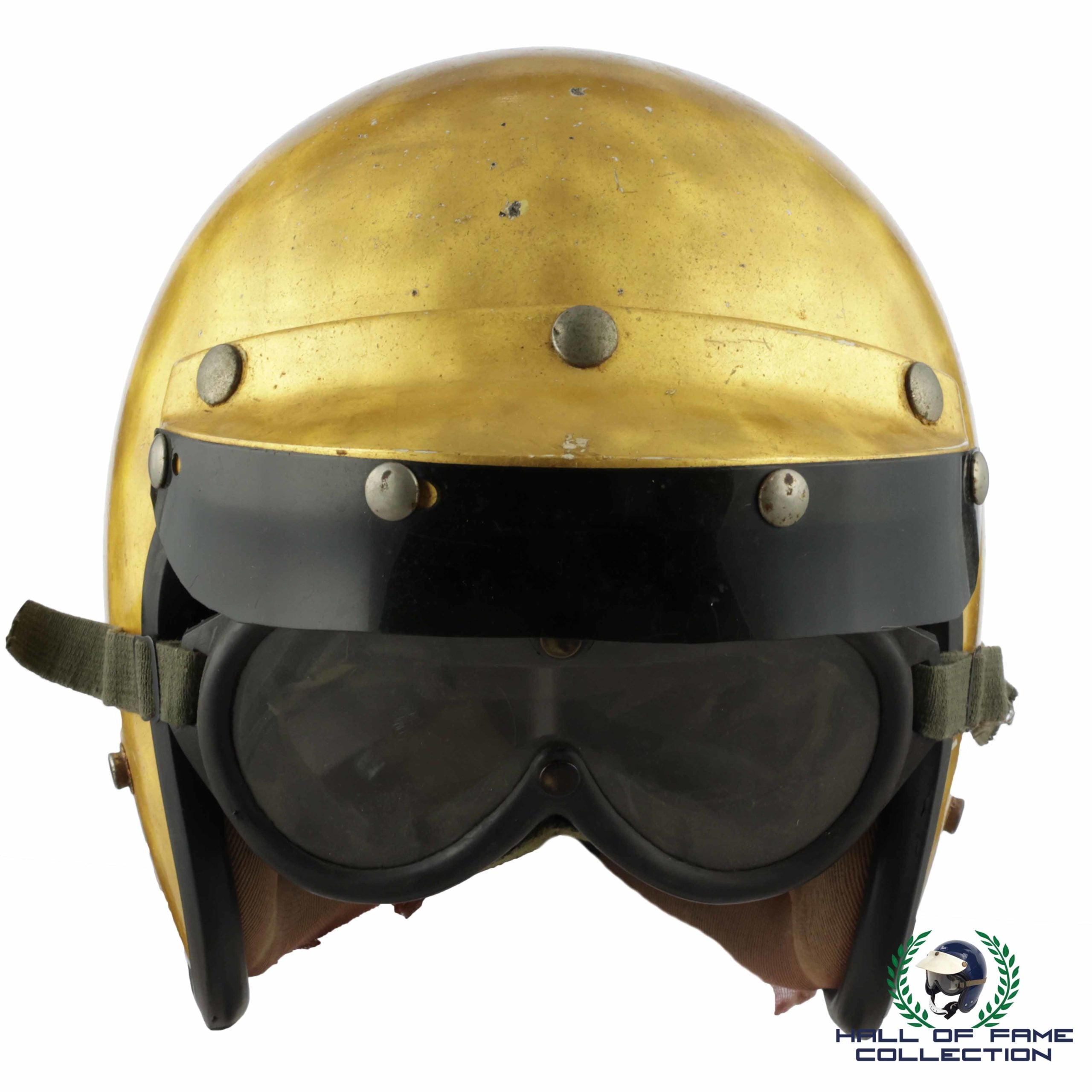 Bob Harkey Original Race Used Gold Leaf USAC National Champion Helmet And Goggles