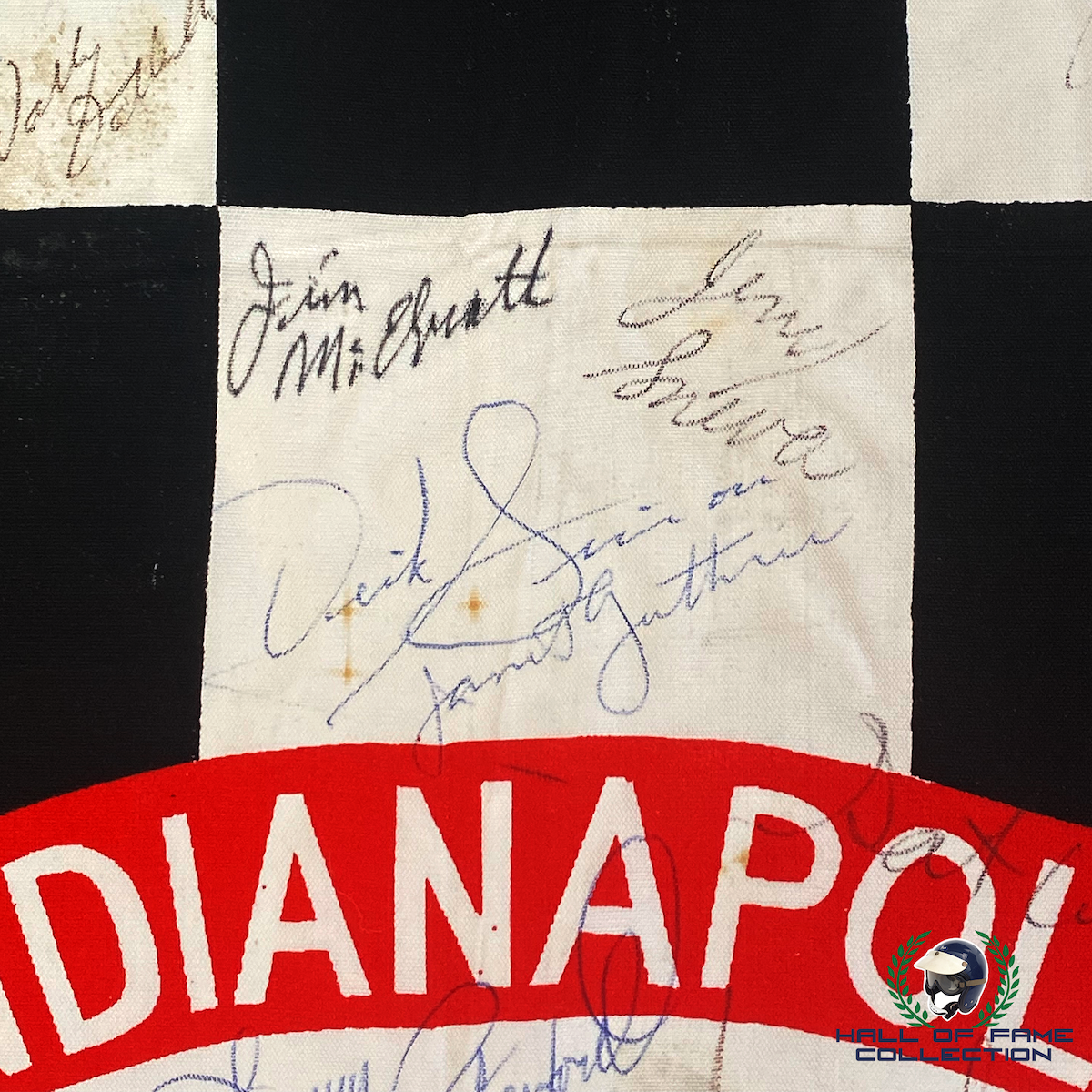 1960's Indianapolis 500 Multi Signed 17 x 17 Checkered Flag