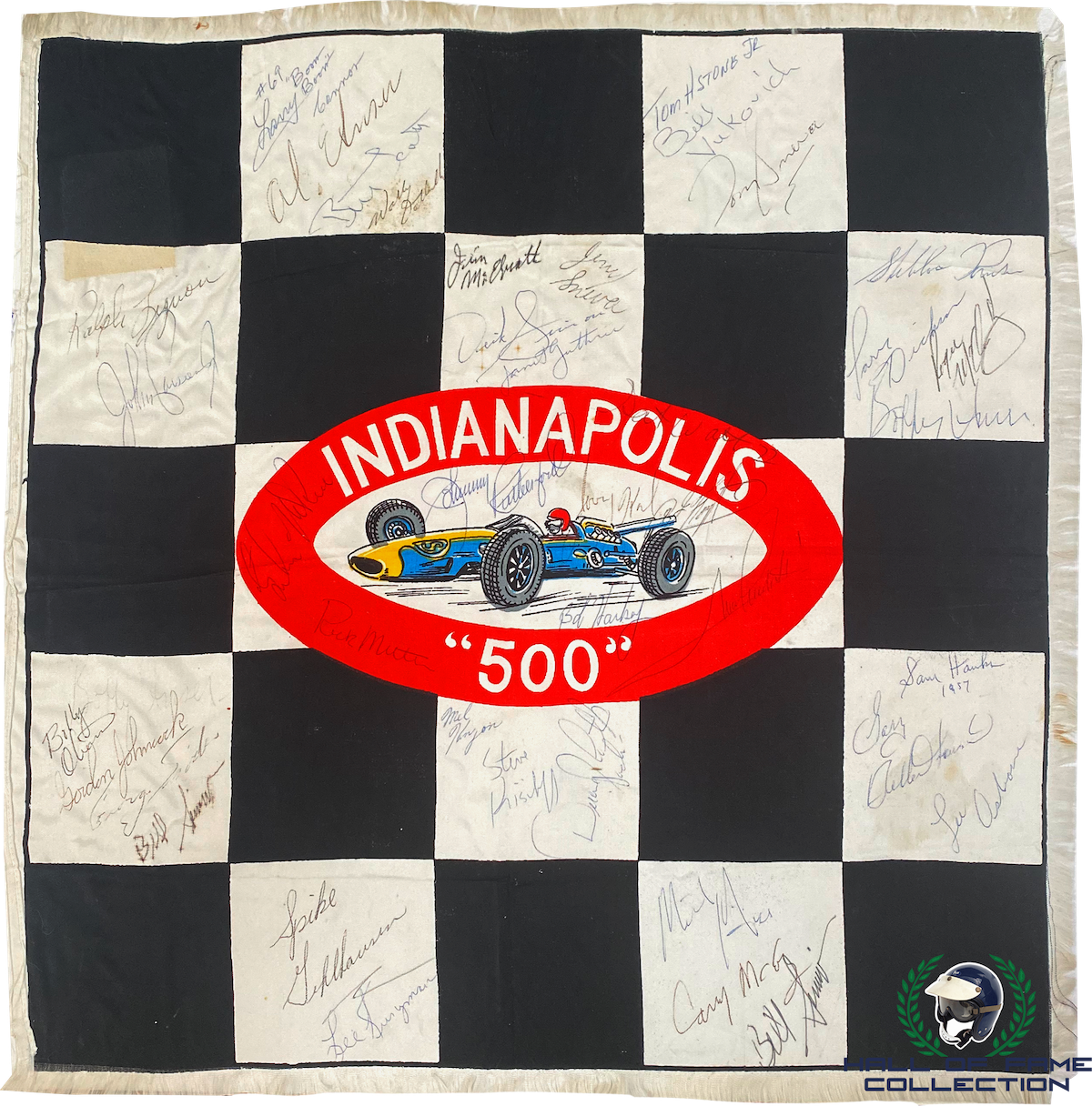 1960's Indianapolis 500 Multi Signed 17 x 17 Checkered Flag