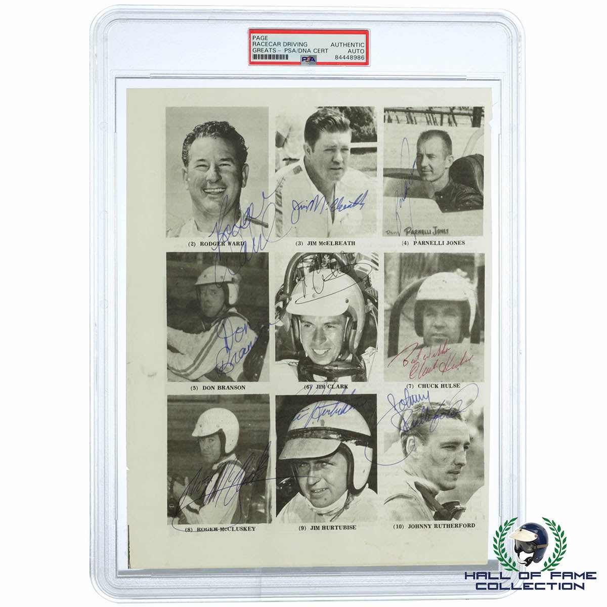 1963 Jim Clark / Ward / Jones / Rutherford Signed Original Top 10 USAC National Championship PSA Page