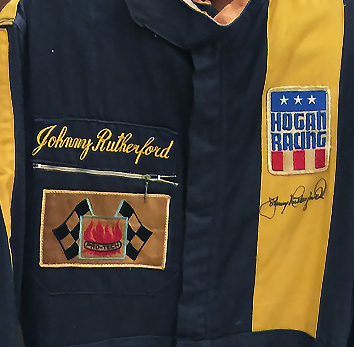 1974 Johnny Rutherford Race Used Hogan Racing F5000 Suit (now signed)