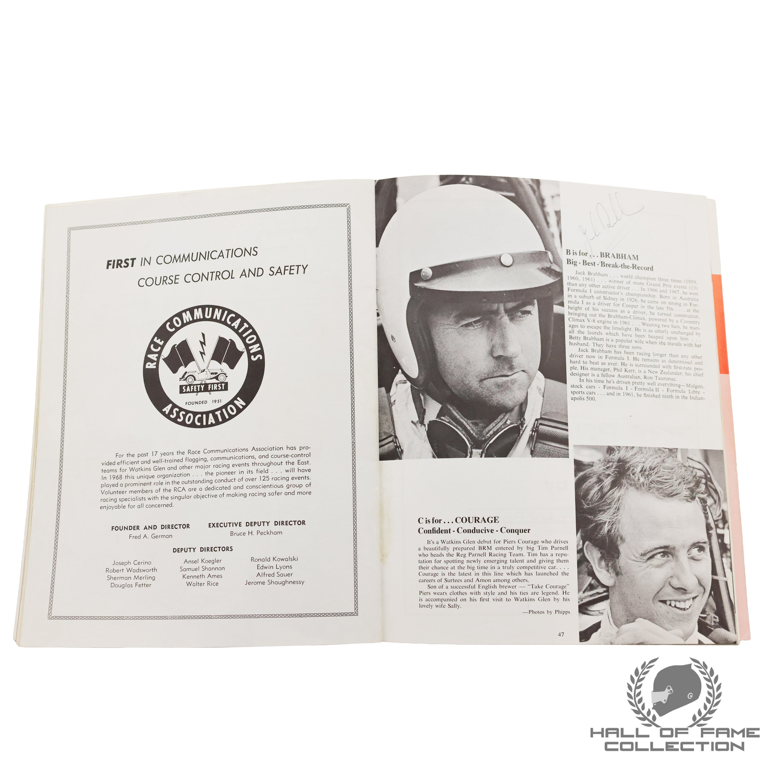 1968 Brabham, Gurney, Hill, Hulme, McLaren, Siffert, Stewart Signed US Grand Prix  F1 Program