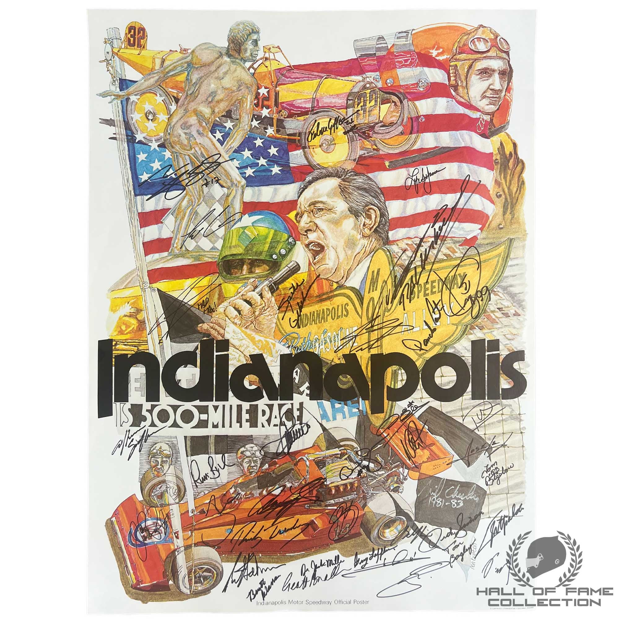 1975 Indianapolis 500 Multi Signed Legends Original Poster