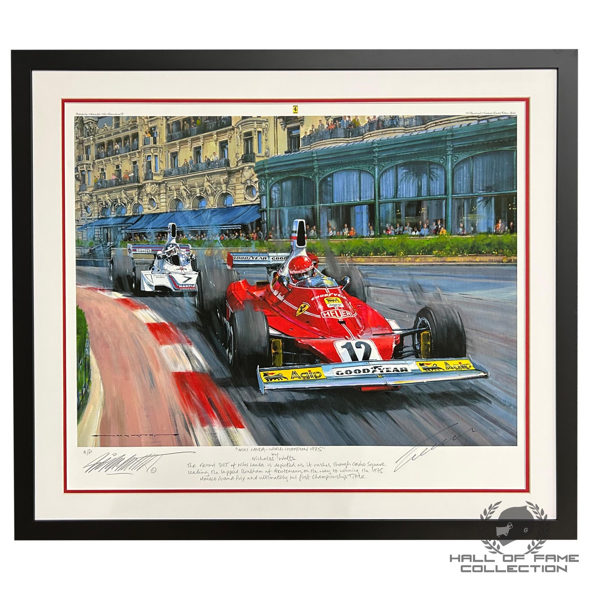 1975 Niki Lauda Signed World Champion Monaco GP Scuderia Ferrari F1 Print