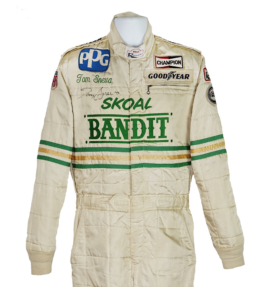 1985 Tom Sneva Signed Race Used Skoal Bandit AAR Bell IndyCar Suit