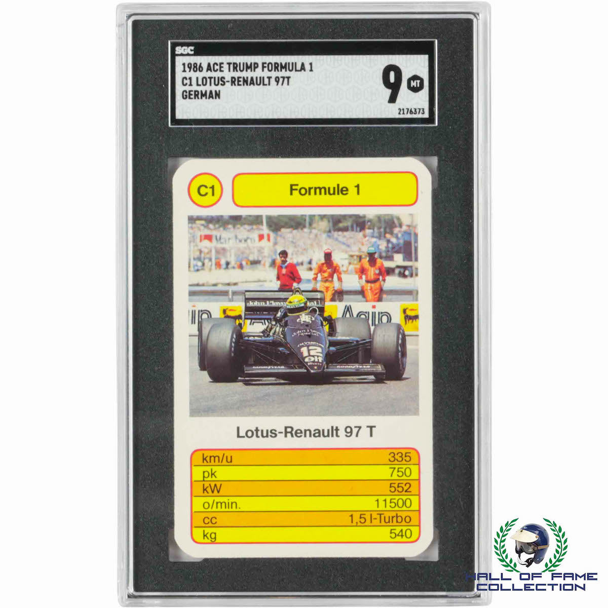 1986 Ace Trump Ayrton Senna Formula 1 C1 Lotus-Renault 97T German SGC Mint 9