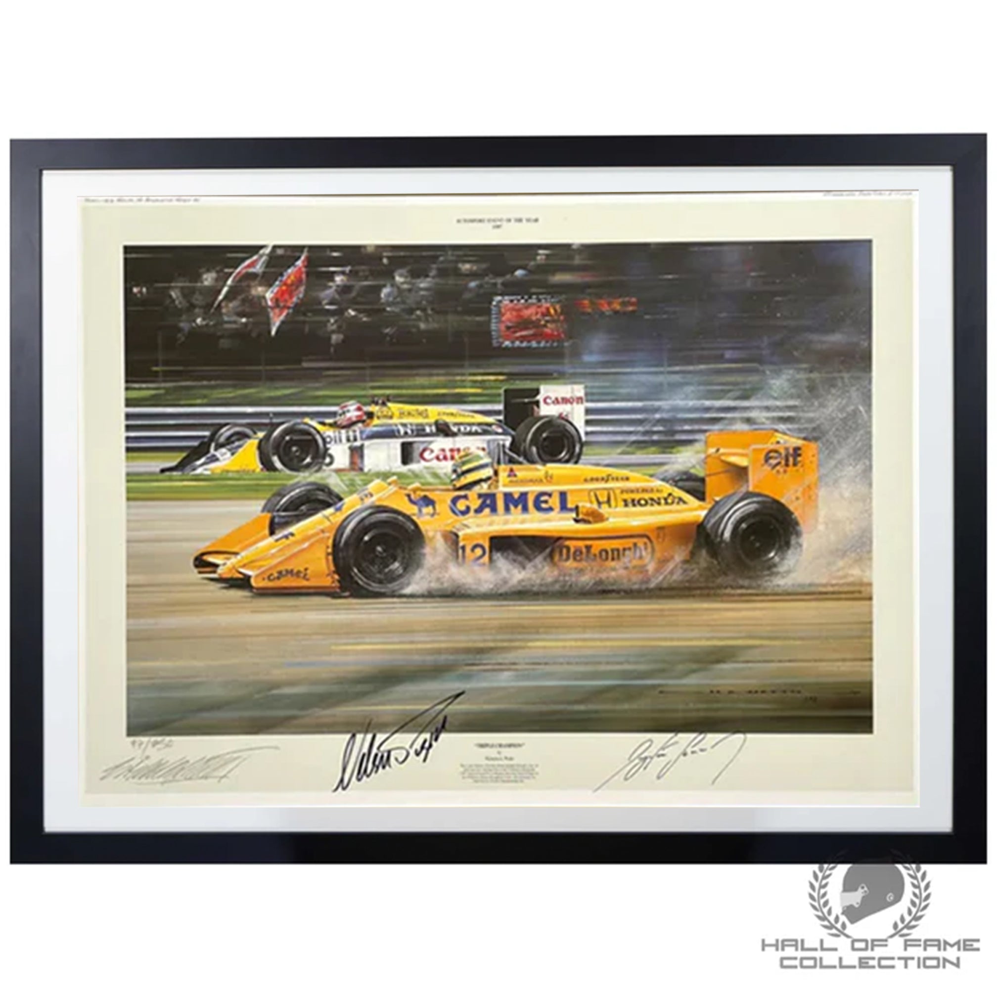 1987 Ayrton Senna & Nelson Piquet Signed "Triple Champion" Nicholas Watts F1 Print