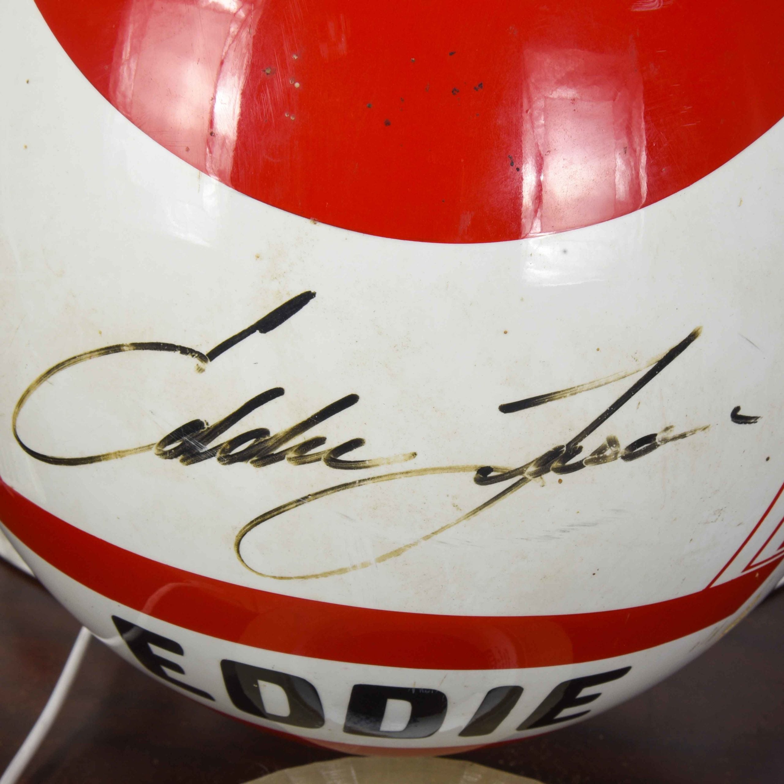 1988 Eddie Lawson Signed Race Used Marlboro Agostini Yamaha Shoei 500cc Helmet