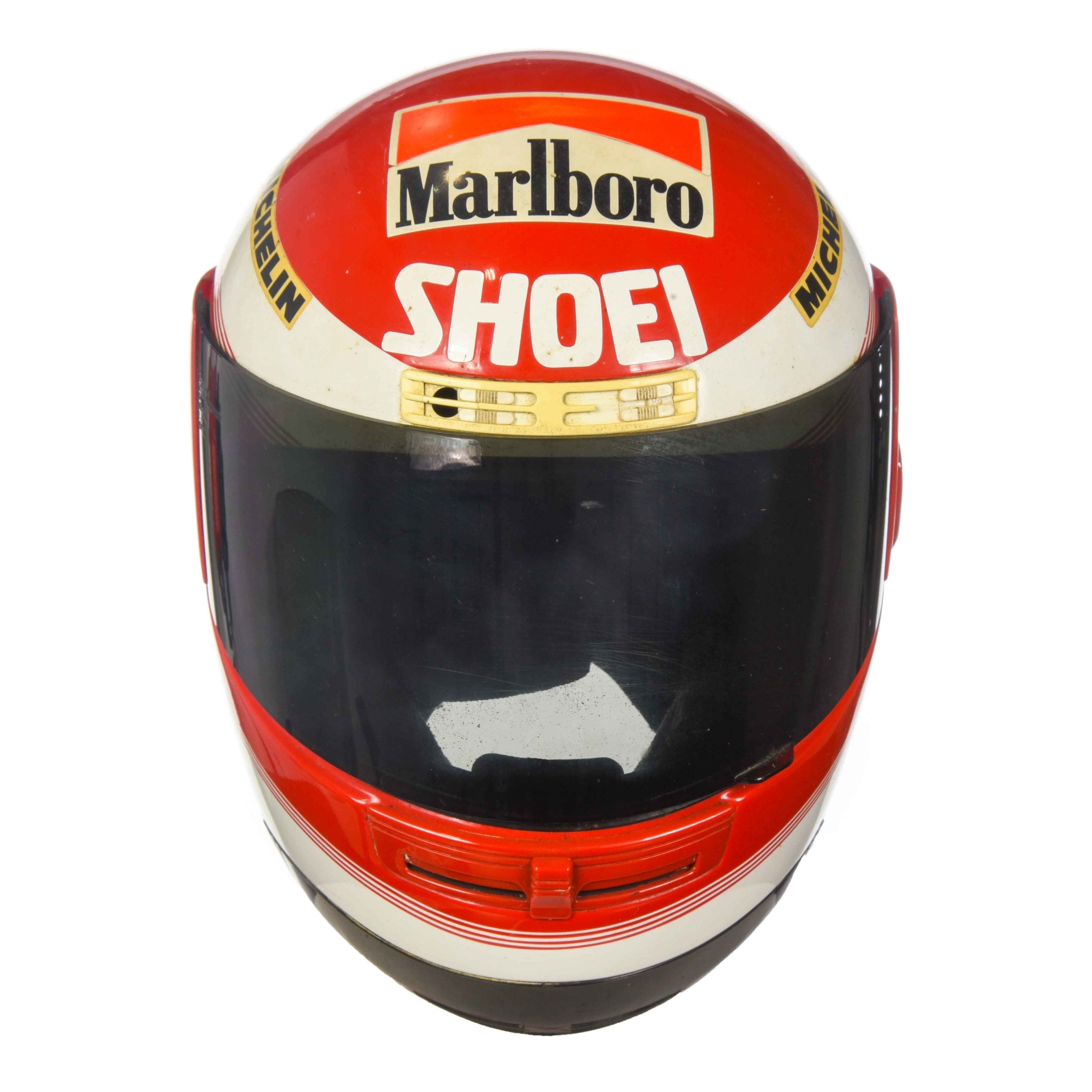 1988 Eddie Lawson Signed Race Used Marlboro Agostini Yamaha Shoei 500cc Helmet