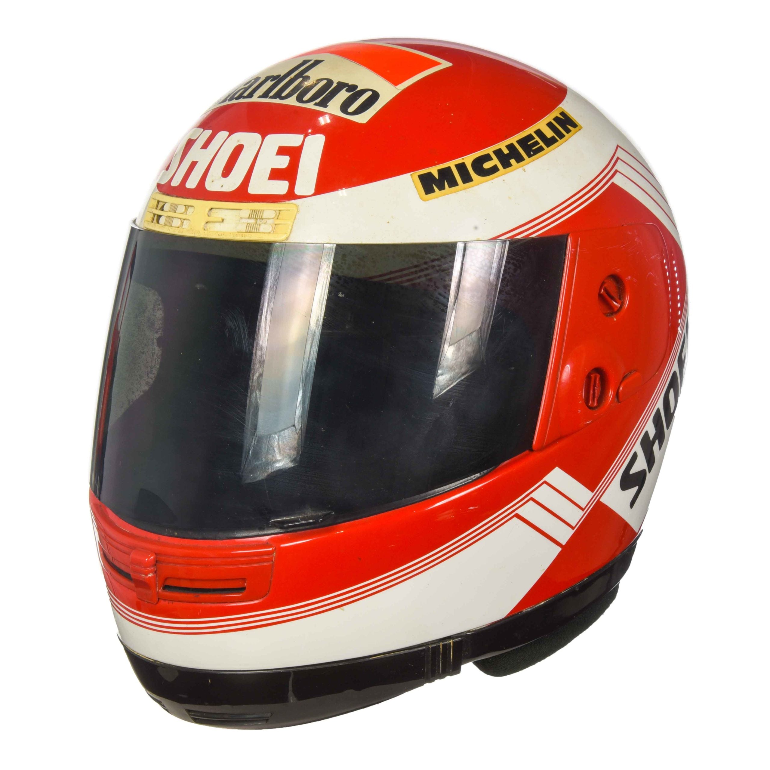 1988 Eddie Lawson Signed Race Used Marlboro Agostini Yamaha Shoei 500cc Helmet