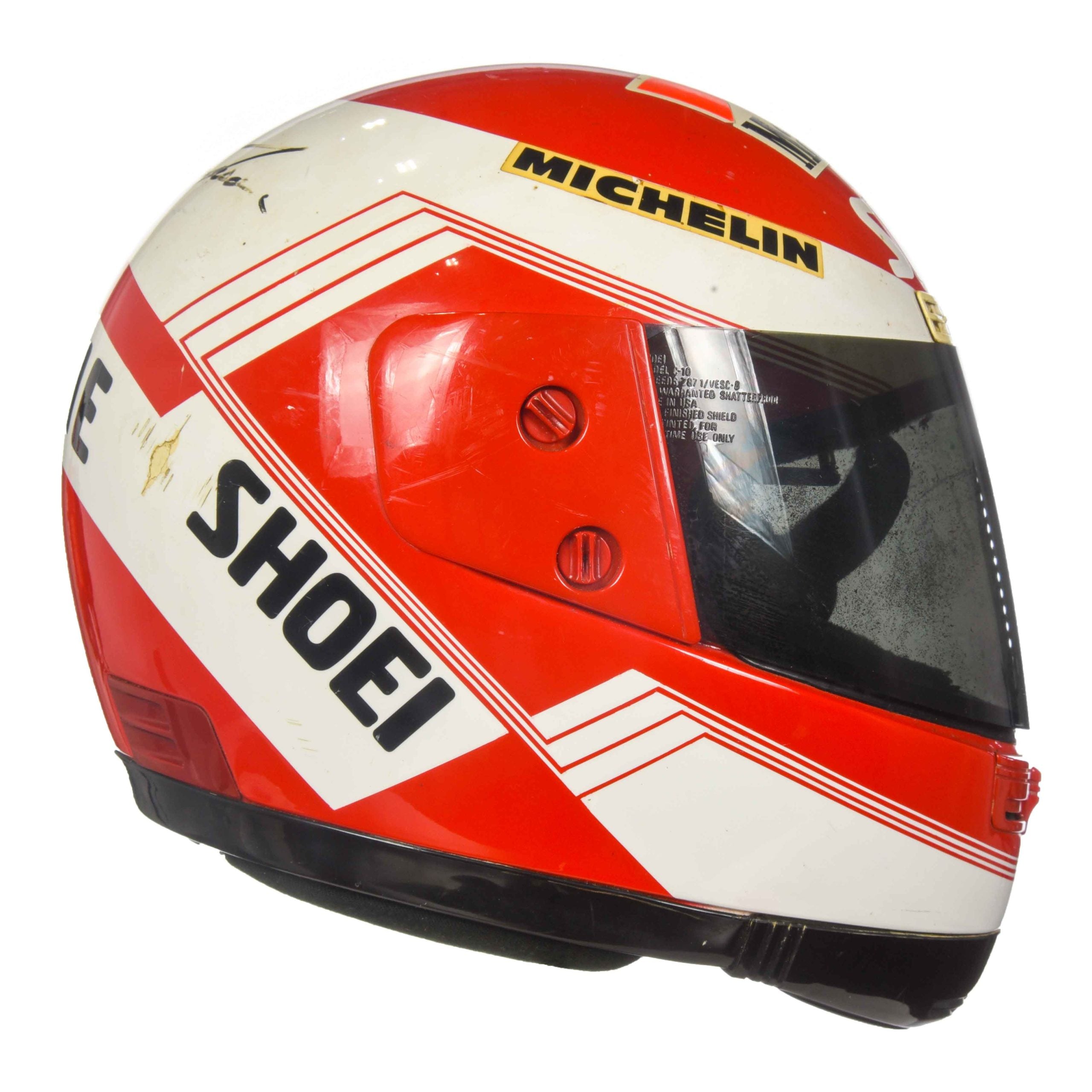 1988 Eddie Lawson Signed Race Used Marlboro Agostini Yamaha Shoei 500cc Helmet