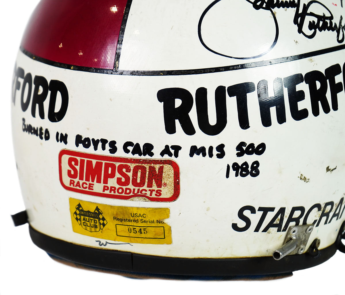 1988 Johnny Rutherford Signed Race Used Indianapolis 500 & Michigan 500 Helmet