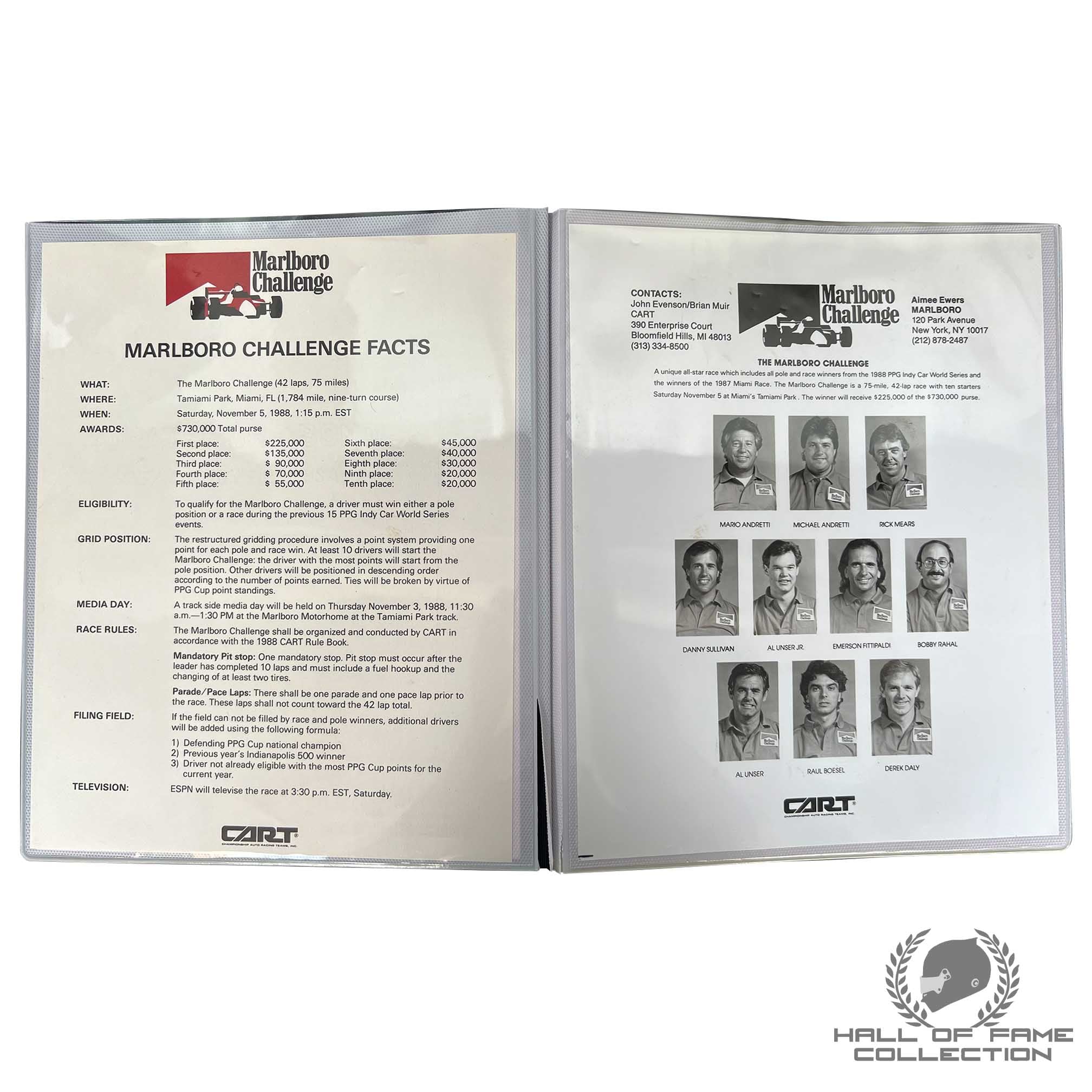 1988 Derek Daly Signed Marlboro Challenge Race Used Raynor Motorsports IndyCar Suit + Media Guide Handbook