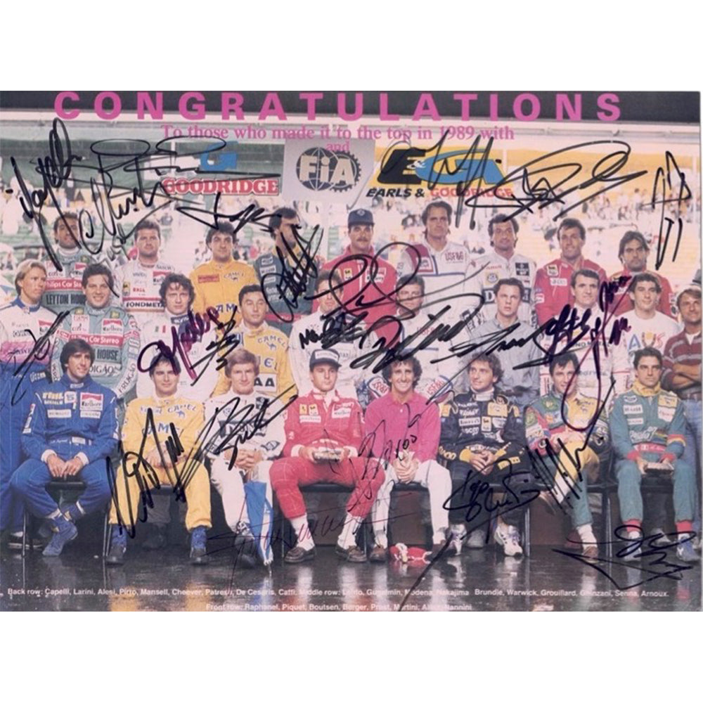 1989 Senna / Prost / Piquet / Mansell / Berger + Full F1 Grid Signed 8 x 12 Photo