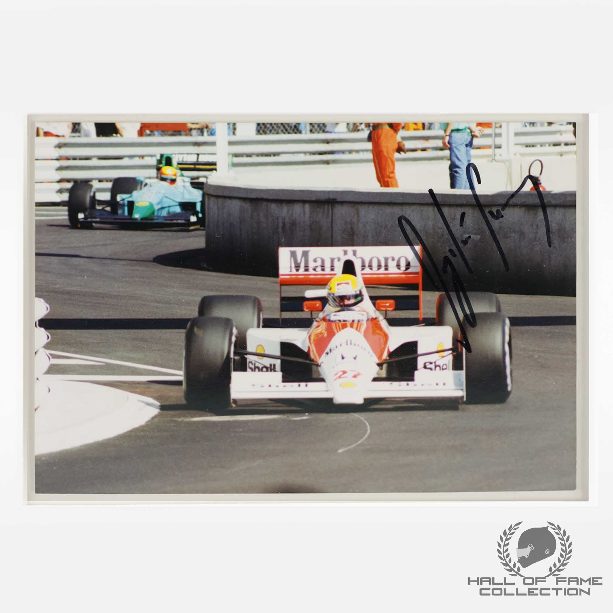 1990 Ayrton Senna Signed Honda Marlboro McLaren 5 x 7 Framed F1 Photo