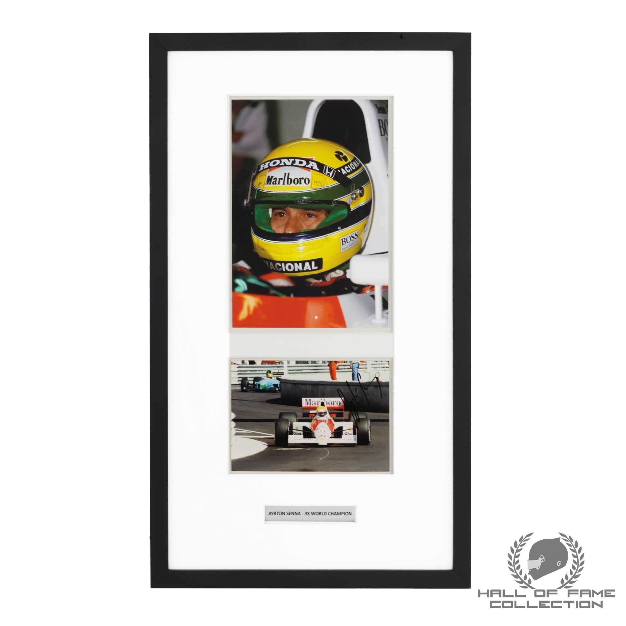 1990 Ayrton Senna Signed Honda Marlboro McLaren 5 x 7 Framed F1 Photo