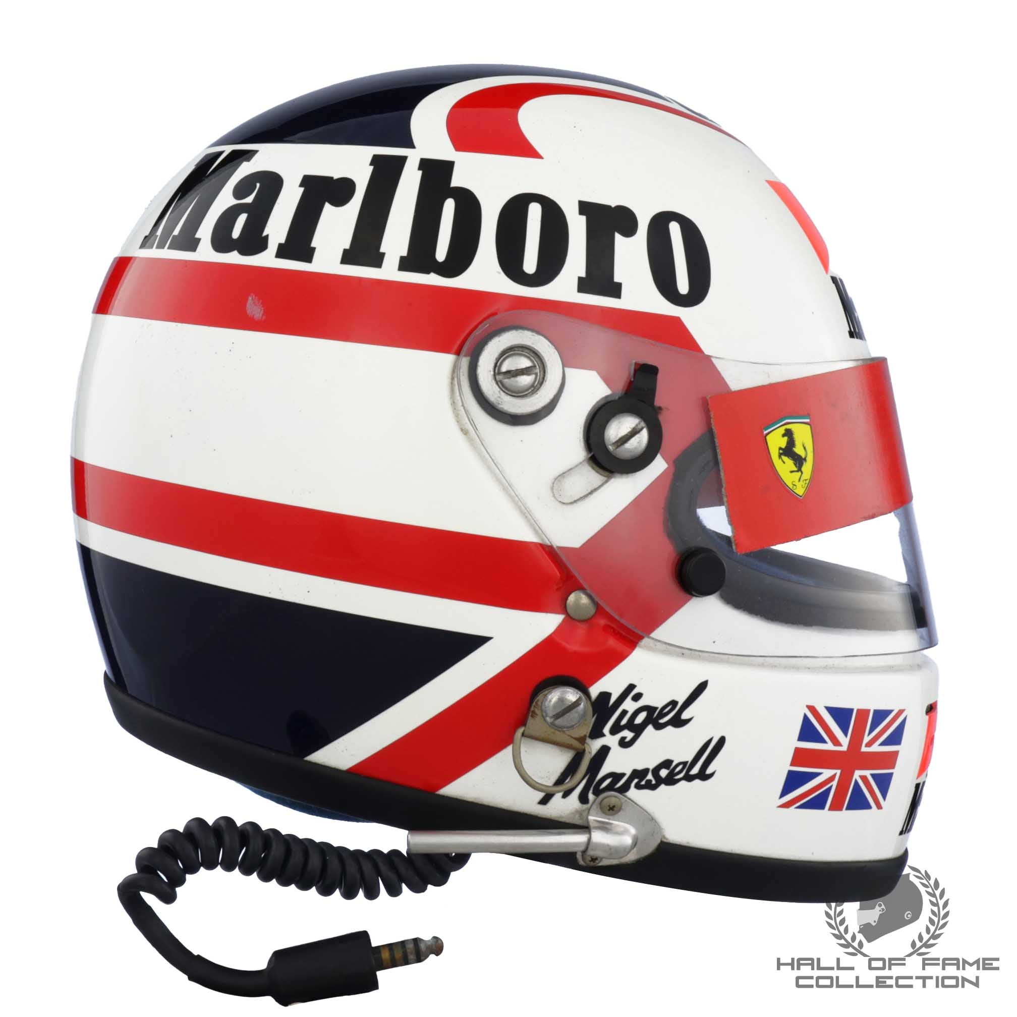 1989/90 Nigel Mansell Race Used USA / Brazil / Monaco Grand Prix Scuderia Ferrari F1 Helmet with Scuderia Ferrari F1 Suit