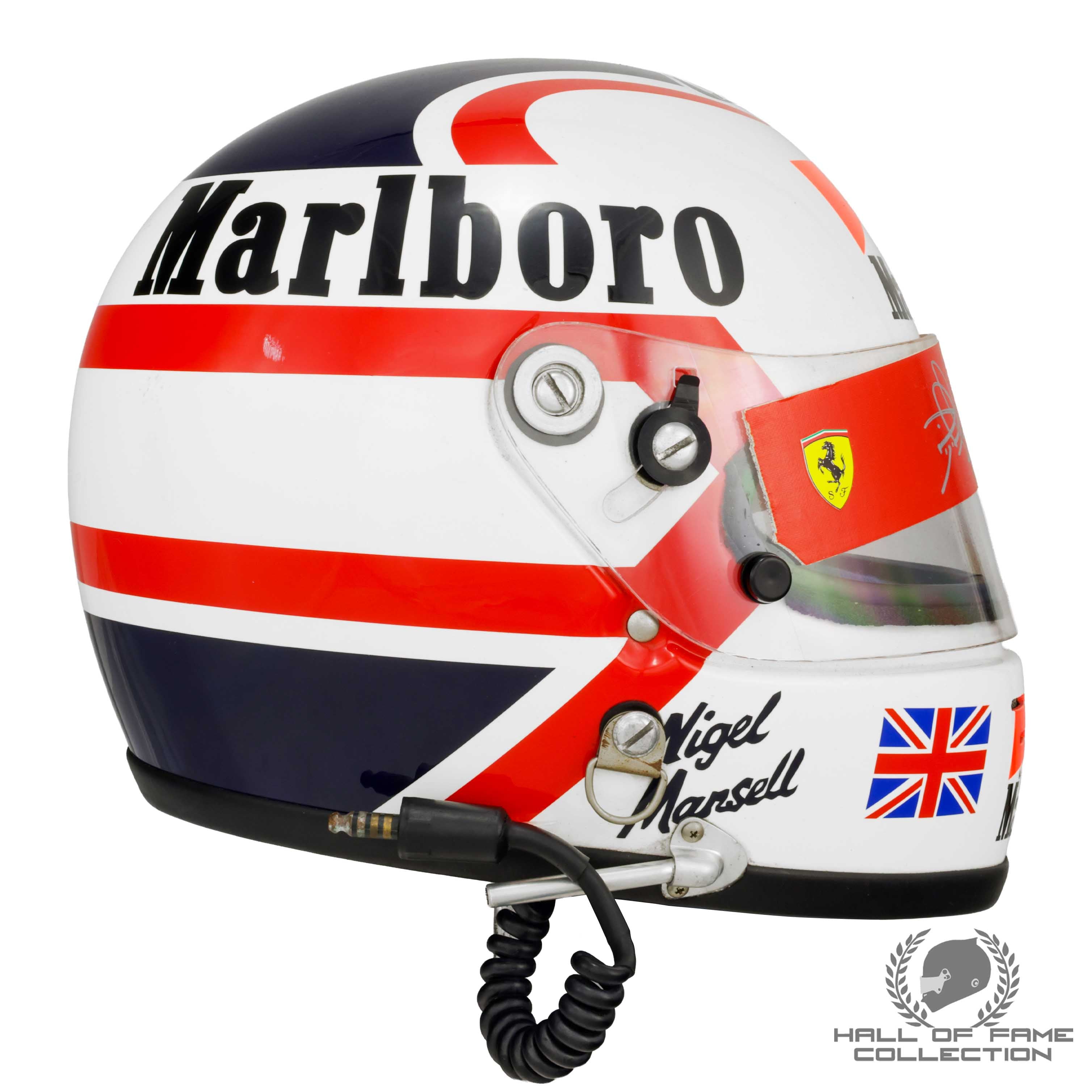 1990 Nigel Mansell Signed Race Used USA / Brazil / Monaco Grand Prix Scuderia Ferrari F1 Helmet